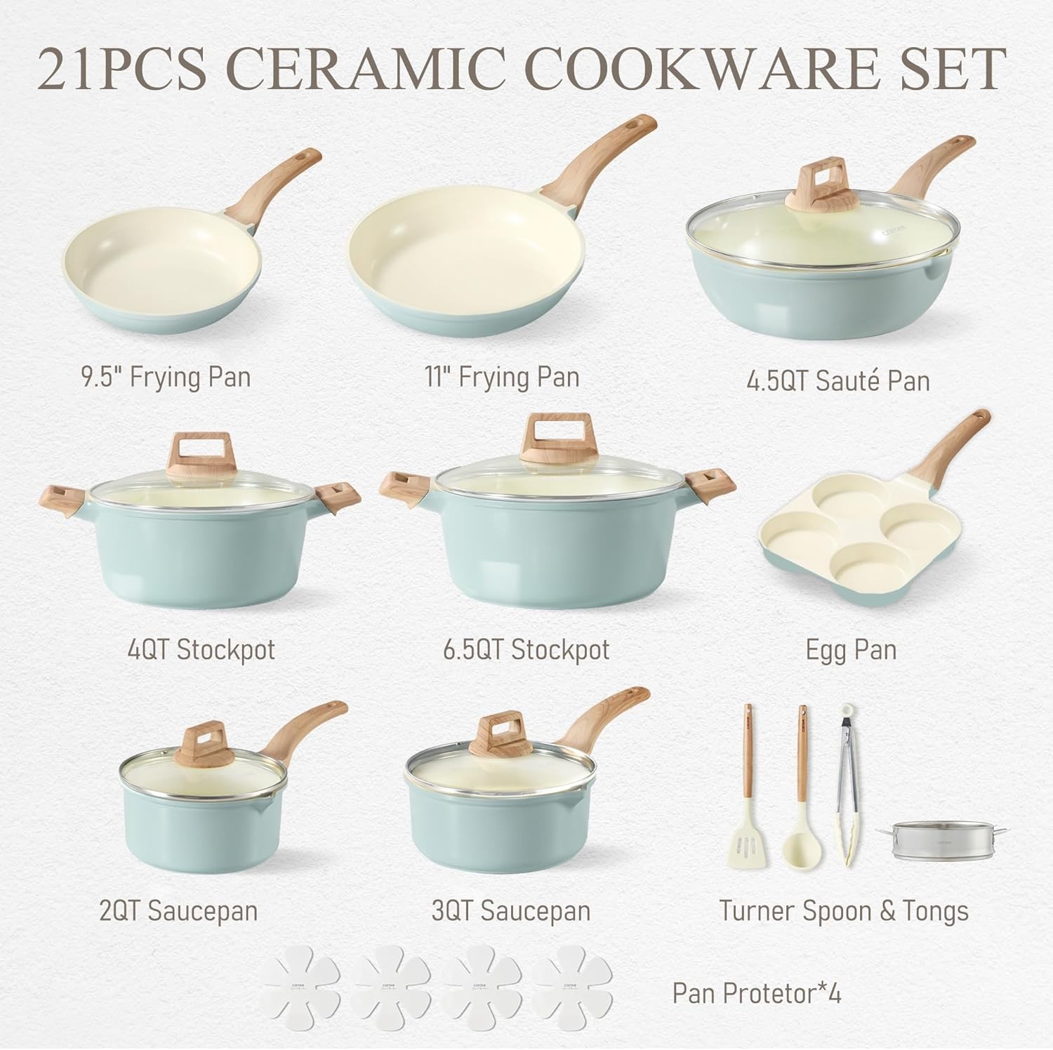 Elegant 21-Piece Ceramic Cookware Set with Non-Stick Finish – Effortless Cooking