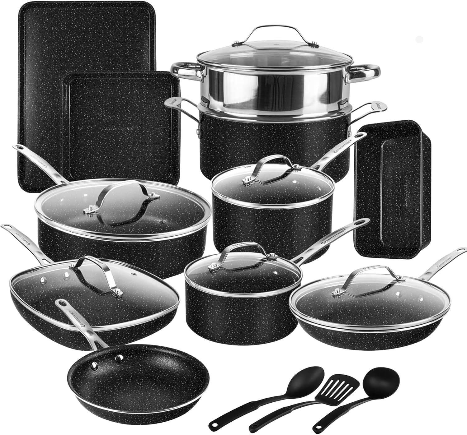 Granitestone 20 Pc Nonstick Cookware Set, Diamond Coated, Oven Safe to 500F,