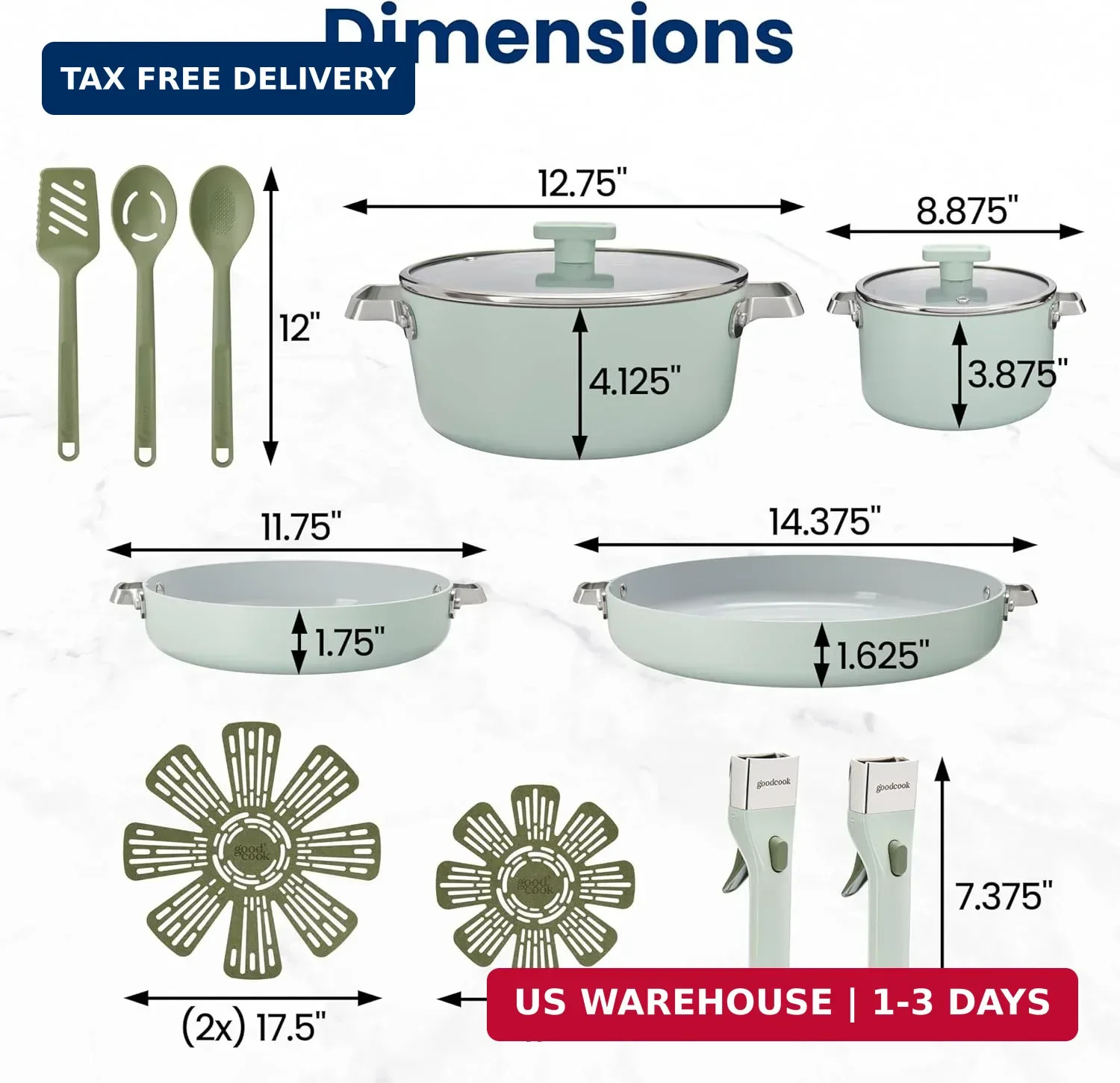 GoodCook Ceramic Cookware Set 14-Piece with Removable Handles, Nonstick Pots & P