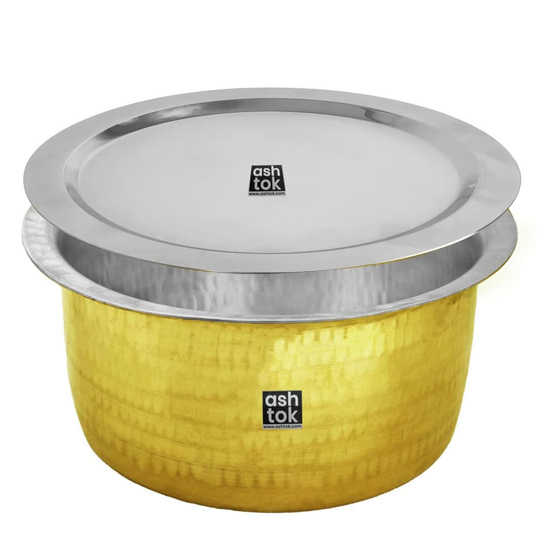 Brass Tope Heavy Gauge, Hammered tin Coated cookware tope with Lid 3 Ltr.