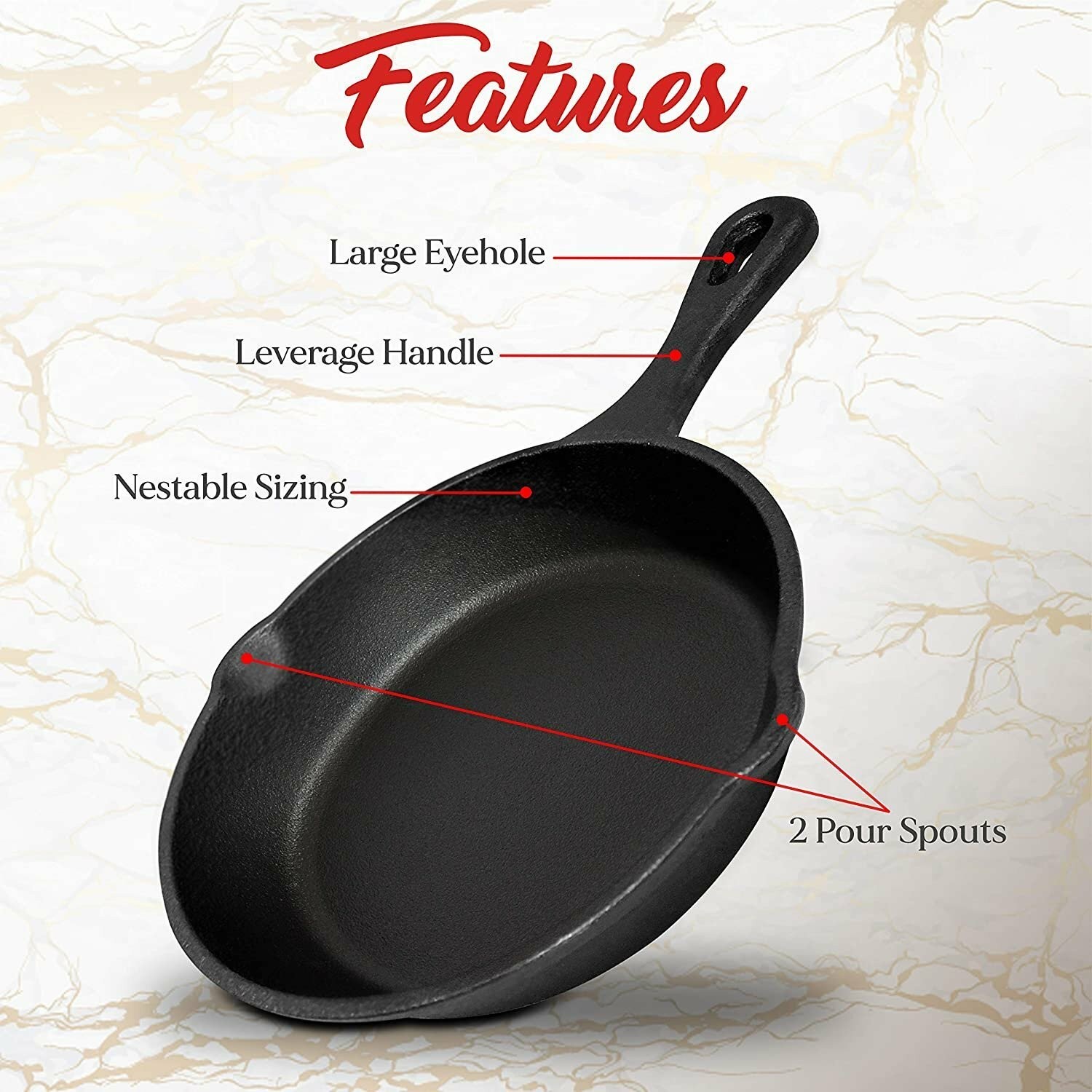 NutriChef 3-Piece Pre-Seasoned Cast Iron Skillet Set 6/8/10in Nonstick