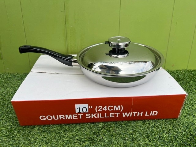 HEALTHY COOKING Special Edition Gourmet Skillet With Lid 10″ Stainless Steel NEW