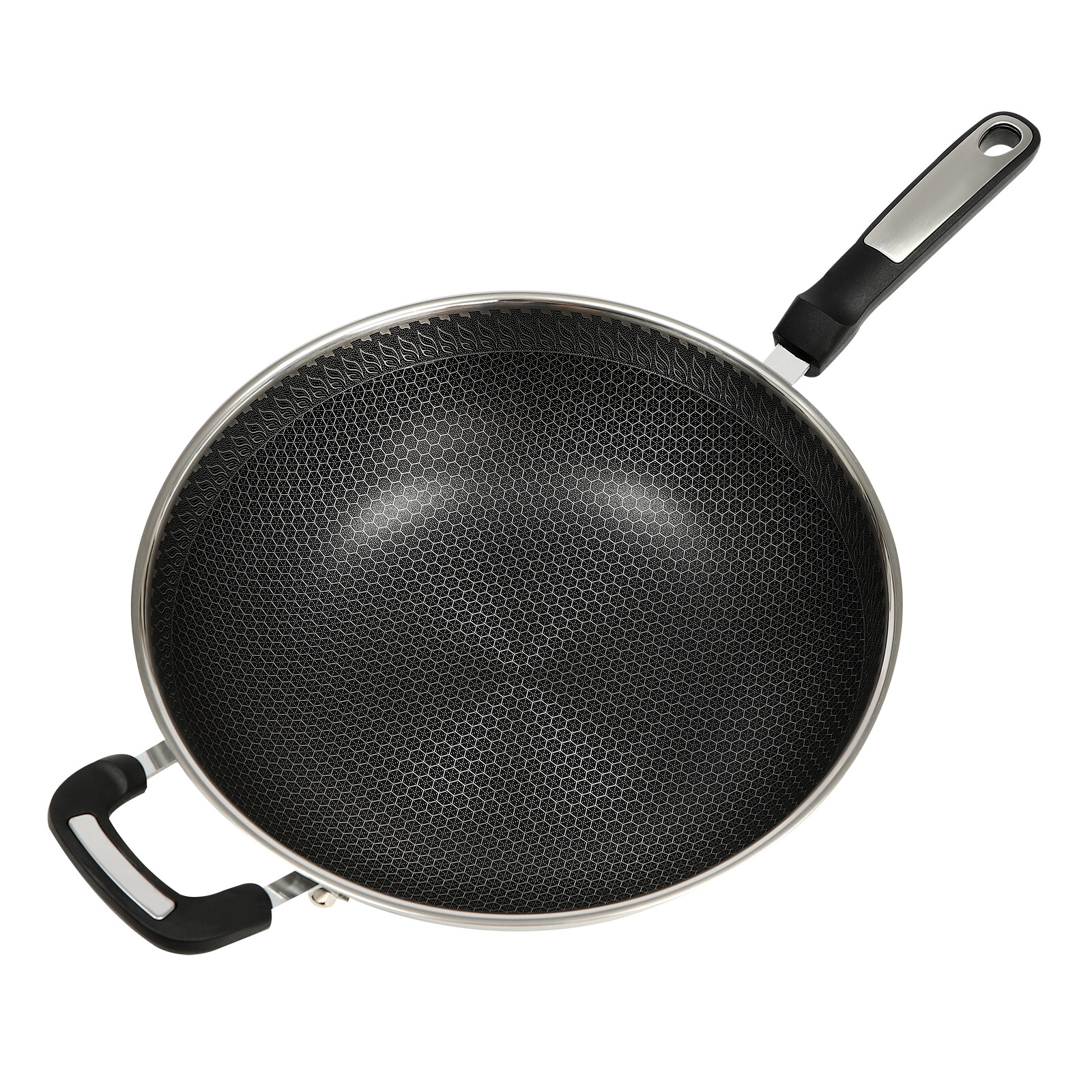 32cm Cooking Nonstick Honeycomb Wok Pan w/Lid & Stainless Steel Steamer Pot