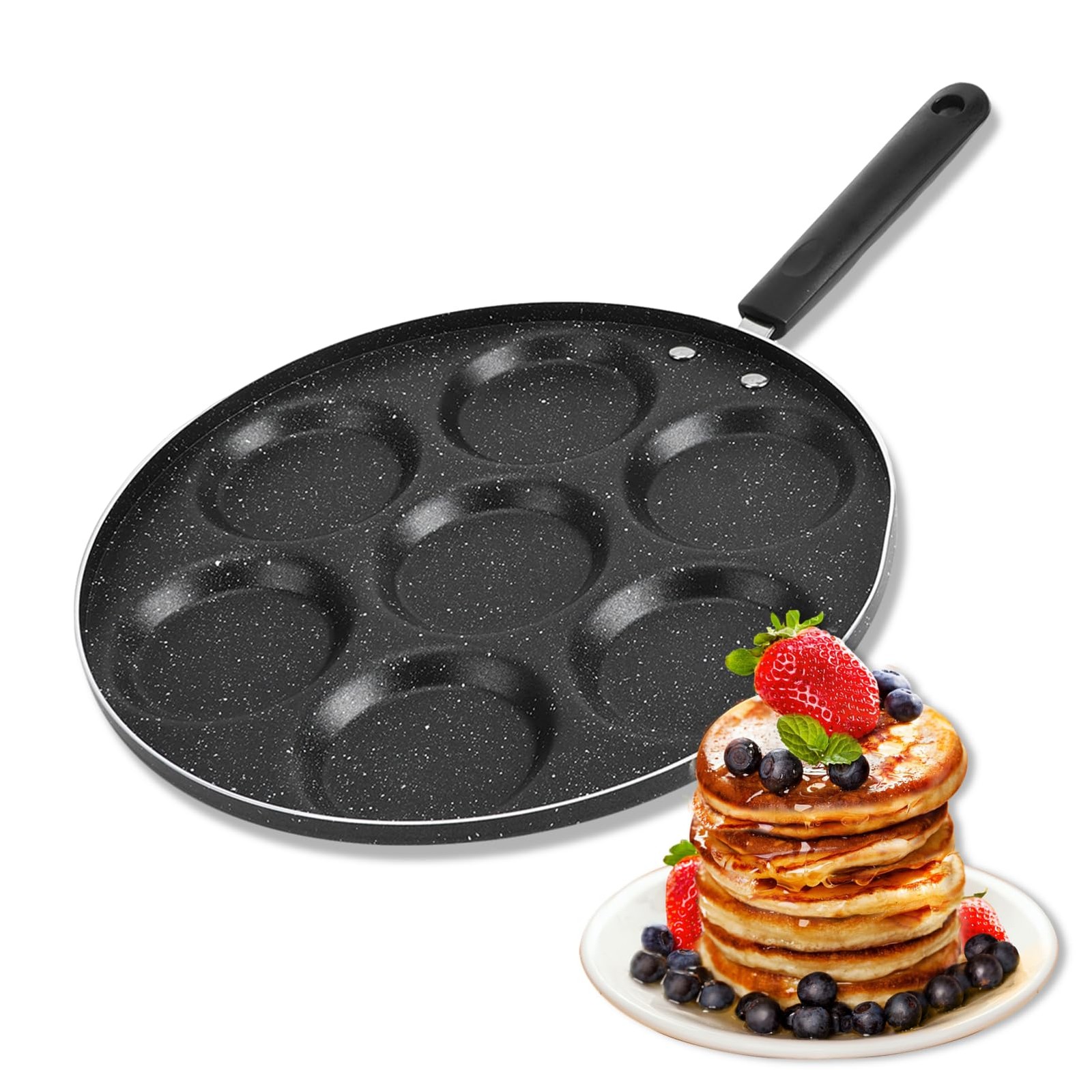 7 Hole Nonstick Frying Pan Pancake Maker Griddle Skillet 18.5×11.8×2.5 Inch