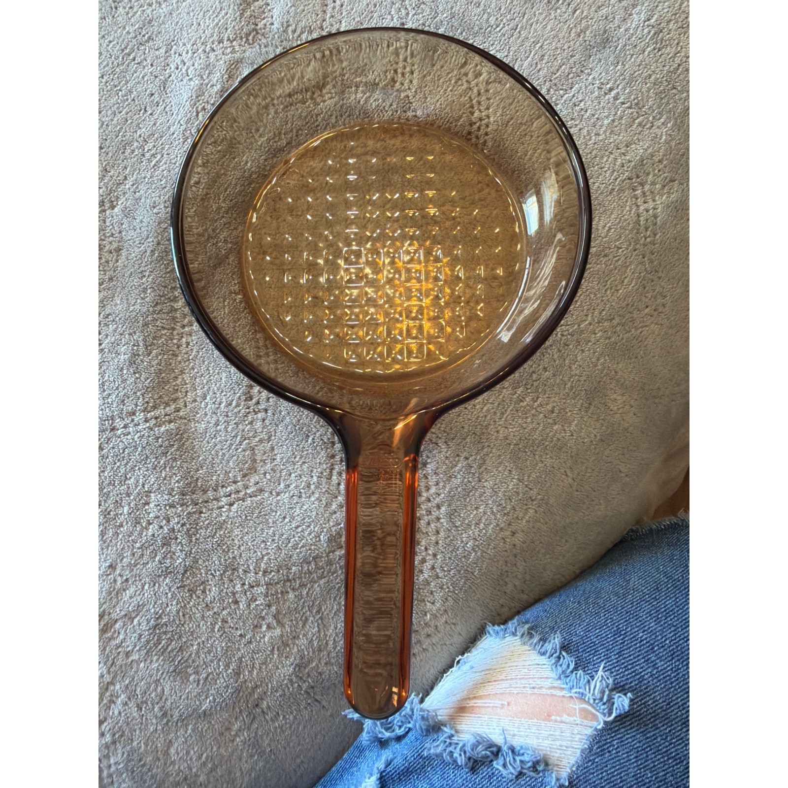 Visions by Corning Amber Glass 7 Inch Skillet Waffle Bottom V-20-B USA Made