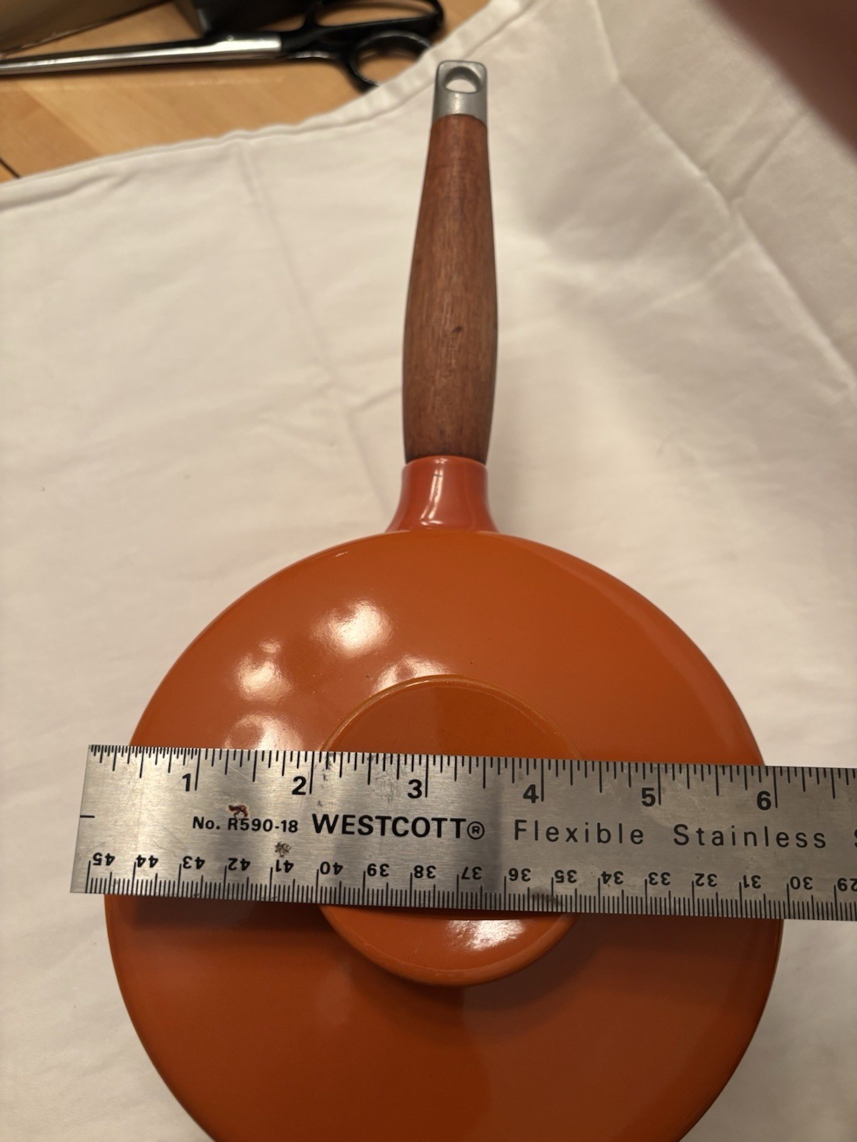 Copco Michael Lax Orange Enamel 1 Qt Saucepan w/ Lid Wood Handle Pour Spout