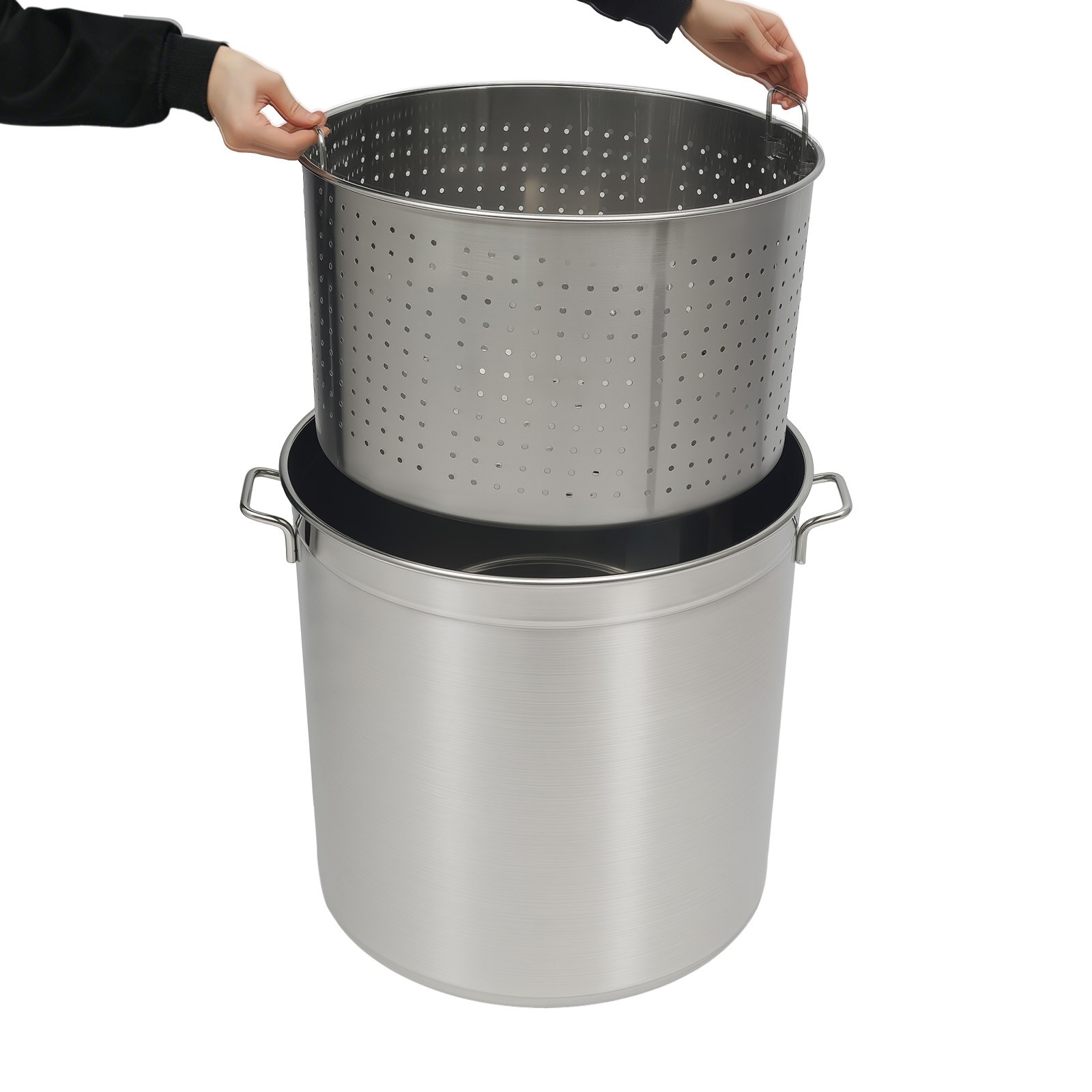 50L/52.8Qt Stock Pot Stainless Steel Stock Pot Kitchen Cooking Pot w/ Basket