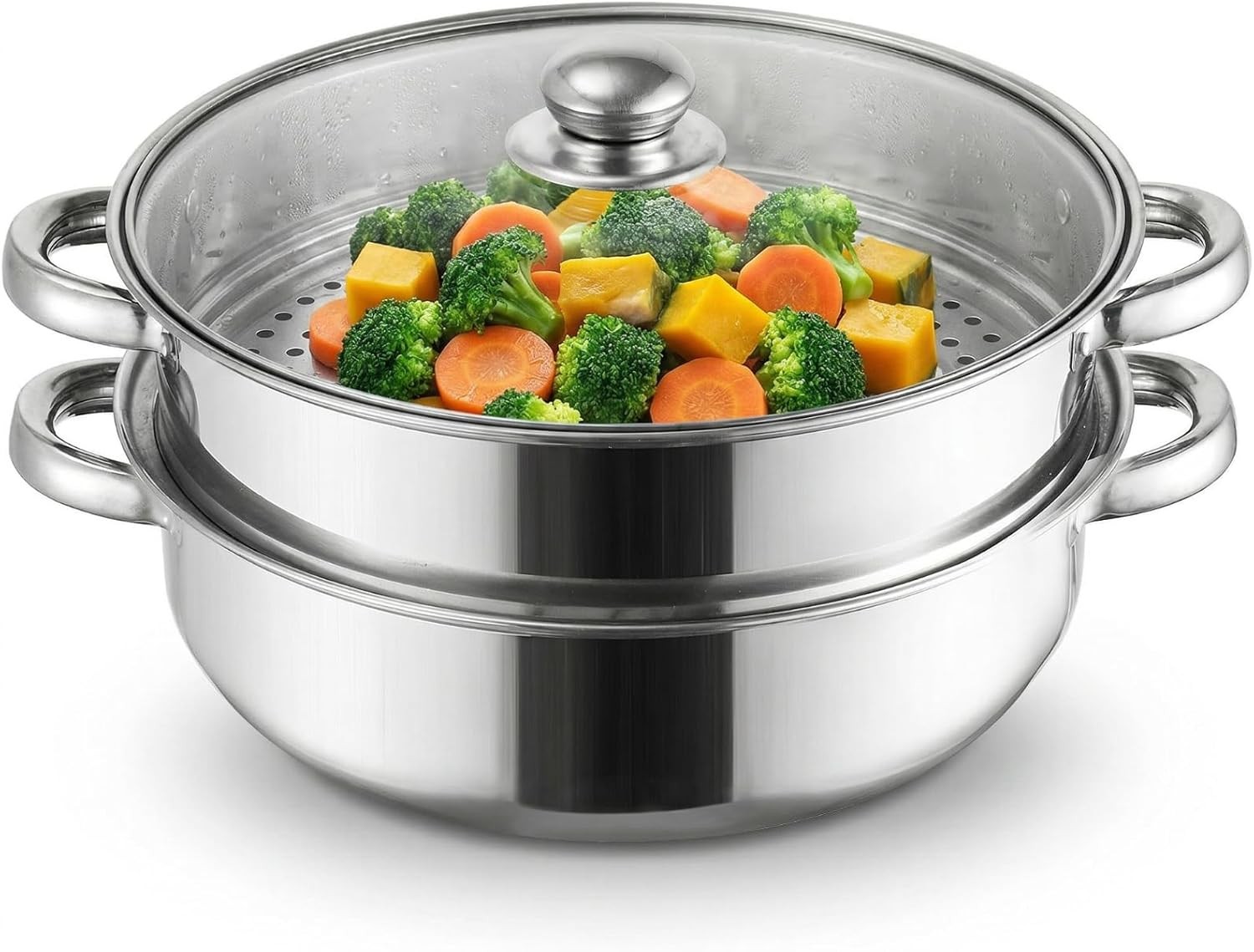 Steamer Pot With Lid 2 Tier, Multipurpose Stainless Steel Steaming Pot