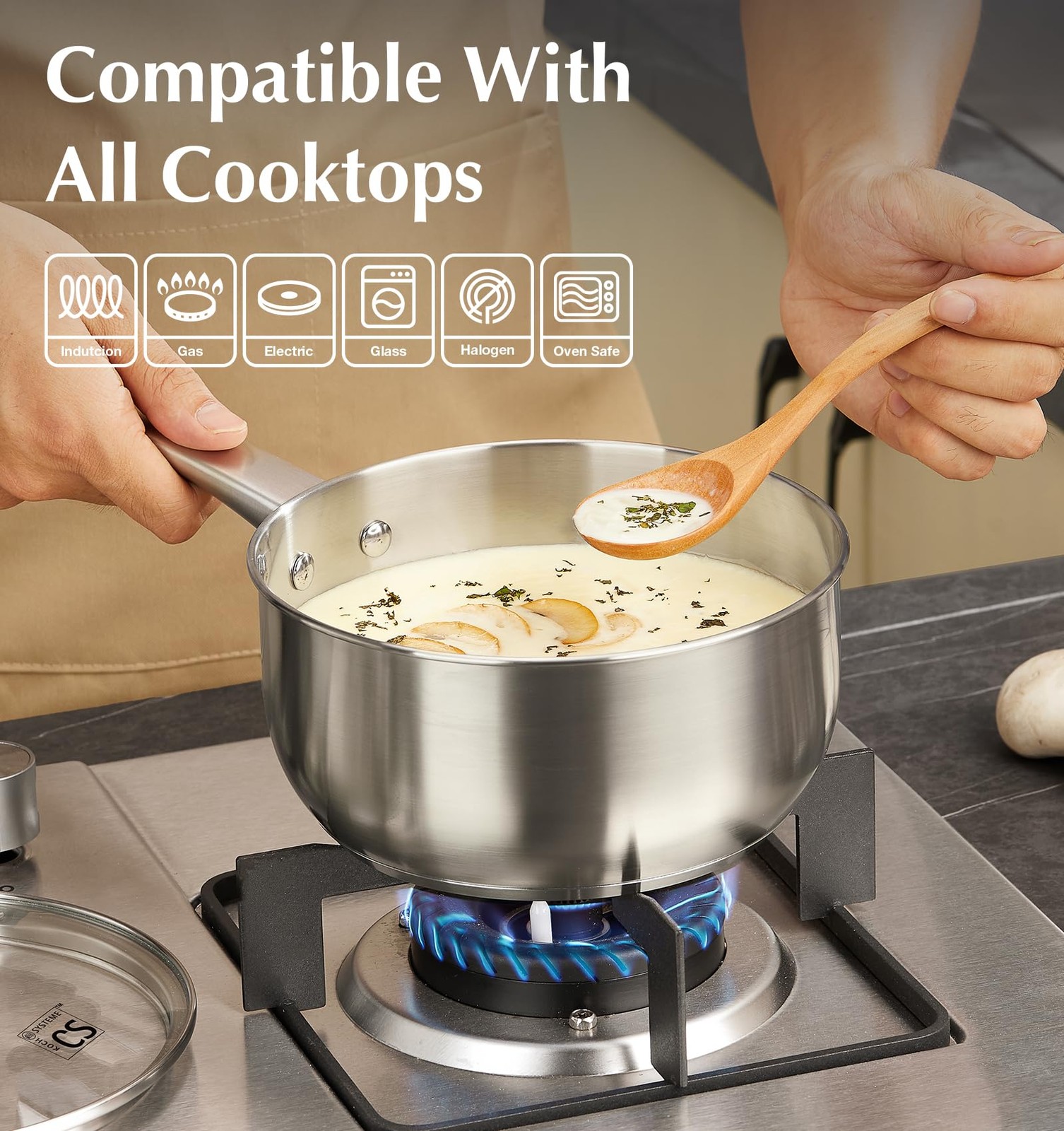 KOCH SYSTEME CS Stainless Steel Saucepan Set, 1QT 2QT 3QT Sauce Pan, Premiu…