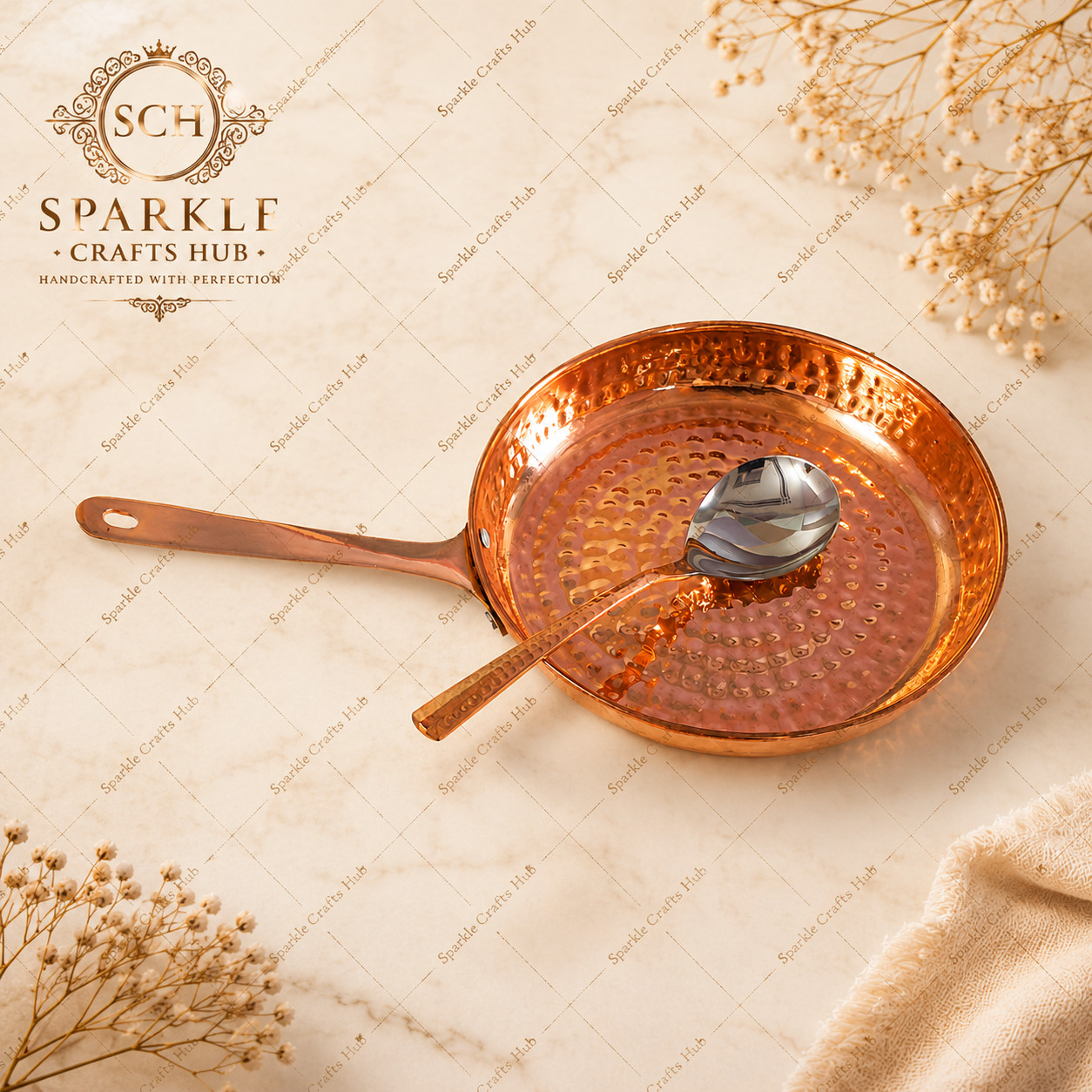 Pure Copper Fry Pan, Tadta Pan Kitchware, Homeware Tableware With 2 Serving Bowl