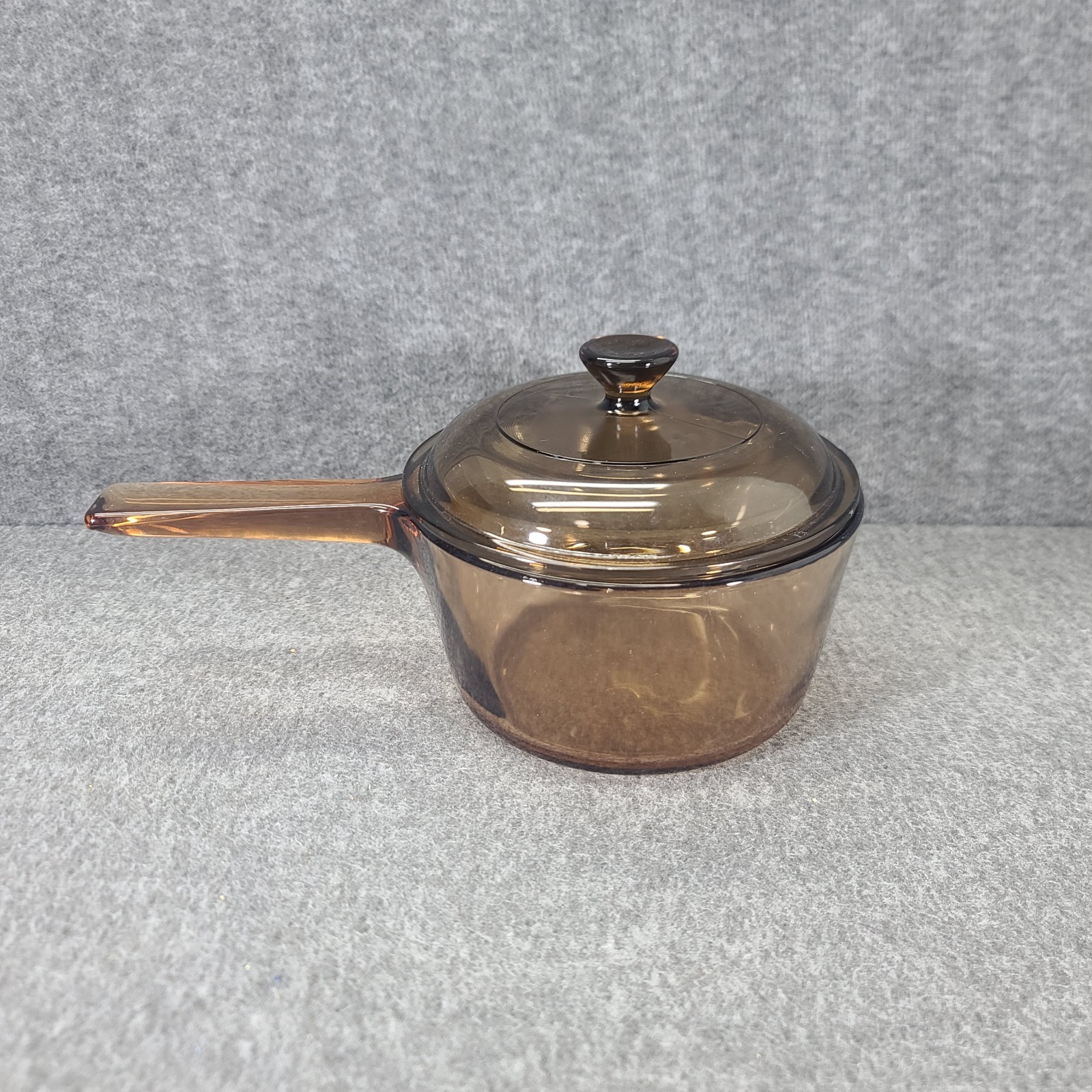 VTG Visions Corning Amber Glass 1L Saucepan Pot w/ V-1-C Pyrex Lid USA Made