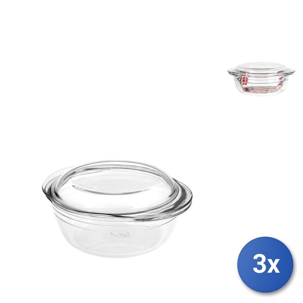 3 Casseroles Round With Lids Arcuisine Liters 1 Transparent Pyrex