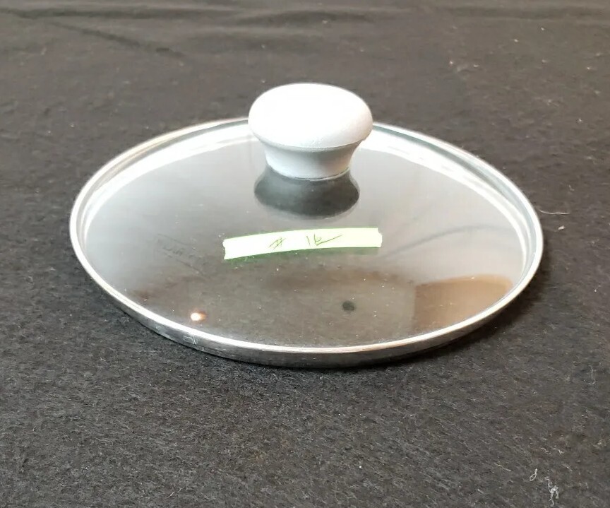 8″ Lid Only. Pan/Skillet Replacement Top, Glass stainless, Gray Knob SN 16