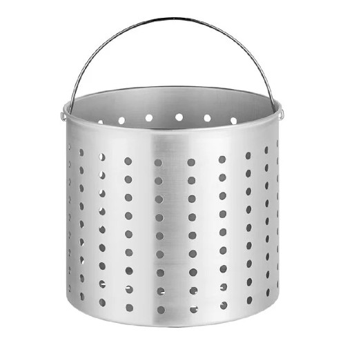 80 Qt. Aluminum Stock Pot Perforated Steamer Basket with Handle Footed Base
