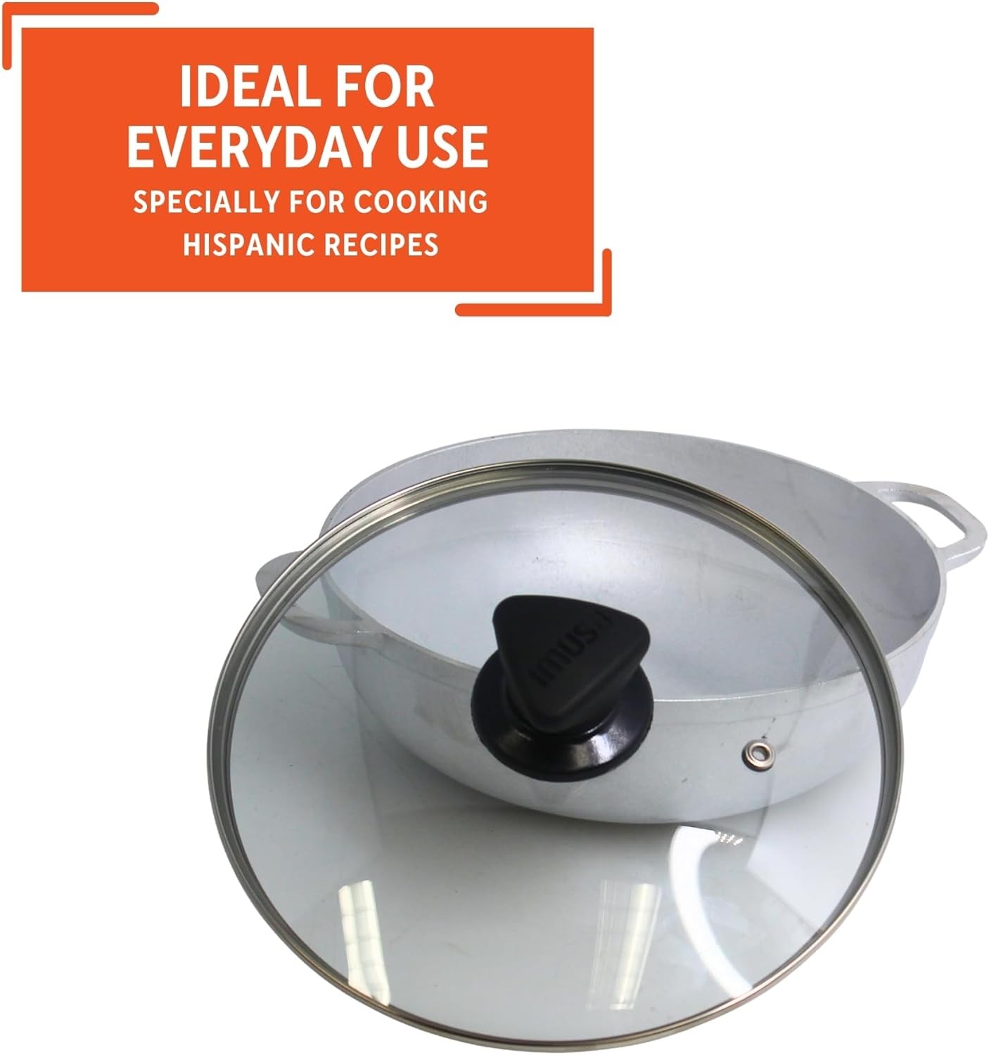 Caldero Stock Pot W/ Glass Lid 3.7QT Cast Aluminum Perfect Serving Small