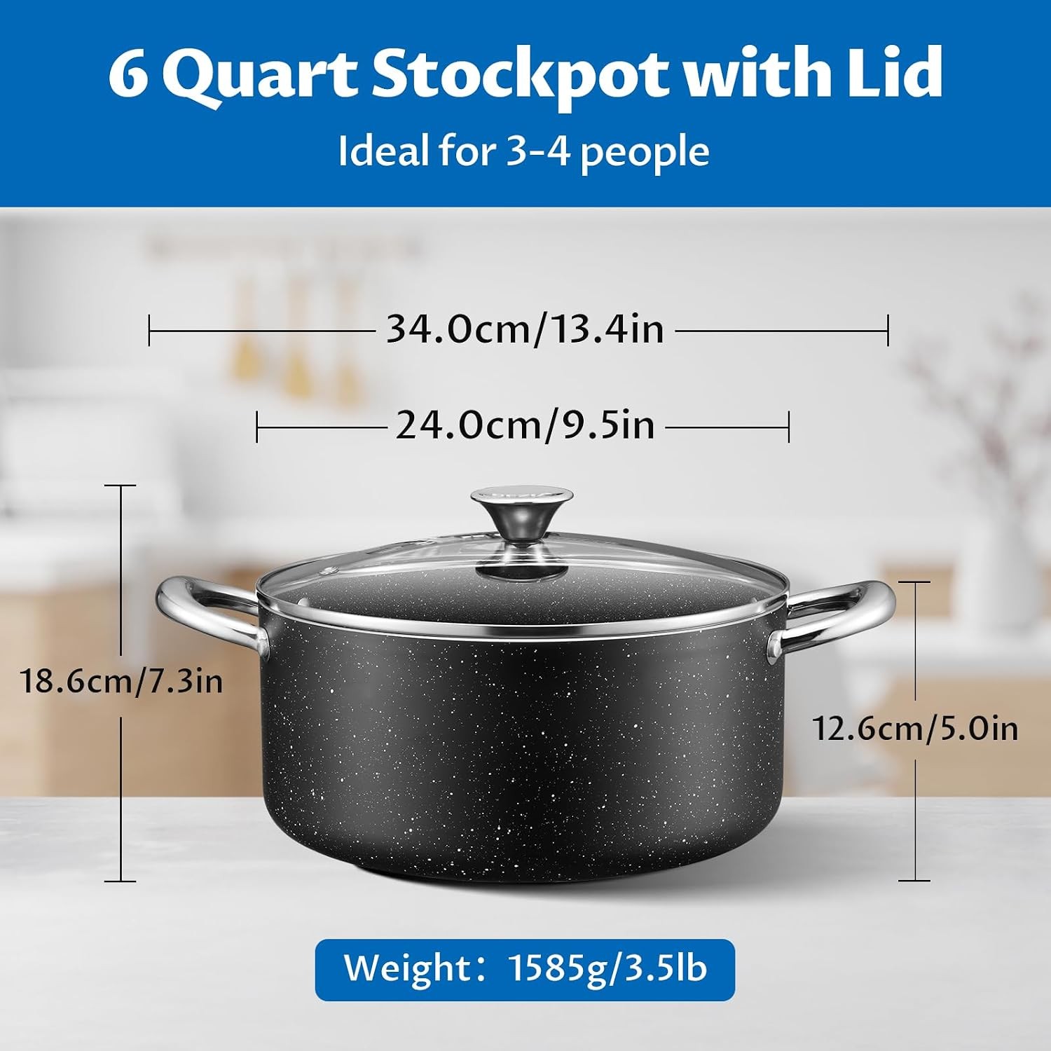 BEZIA 6 Quart Nonstick Stock Pot with Lid for Soup