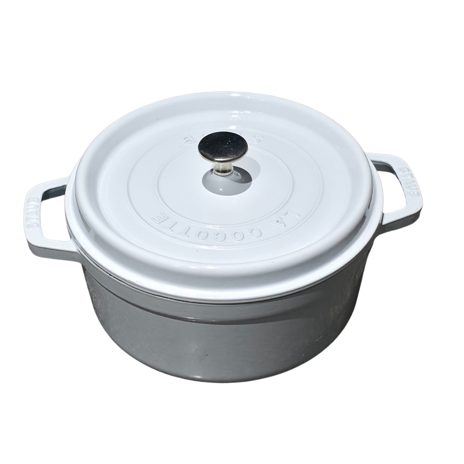 STAUB 4 Qt Round Enameled Cast Iron Dutch Oven Cocotte White 24cm 9-3/8” France