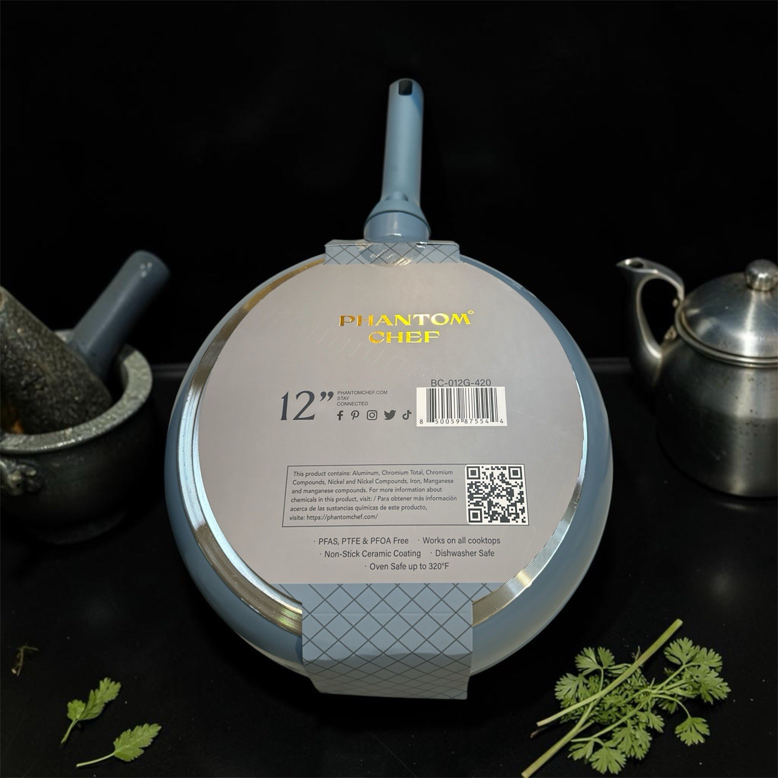 Phantom Chef Ceramic Gold Fry Pan Non Stick 12″ PFAS, PTFE, PFOA Free