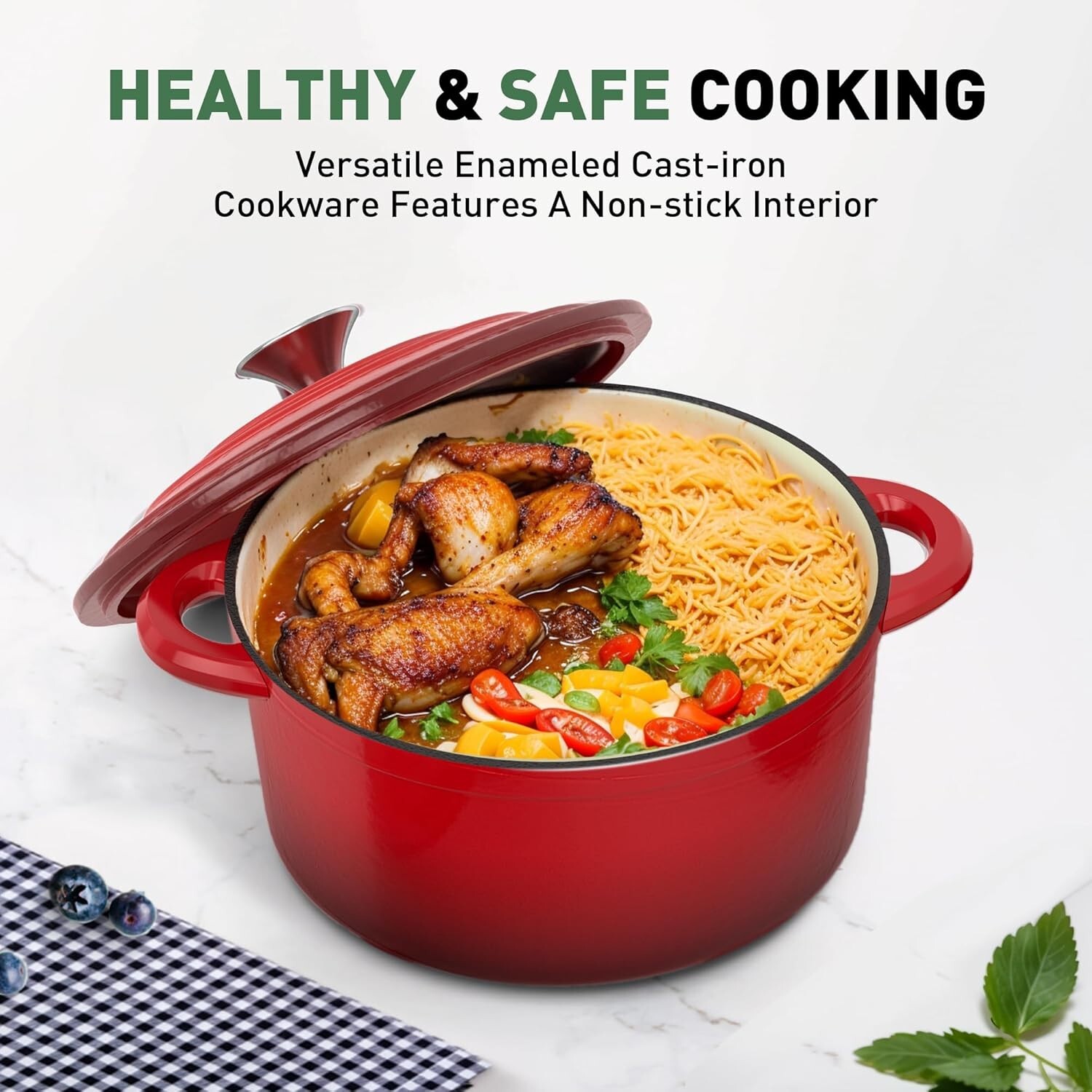 Enameled Cast Iron Cookware Set – Set of Dutch Ovens,Ceramic Nonstick Coated