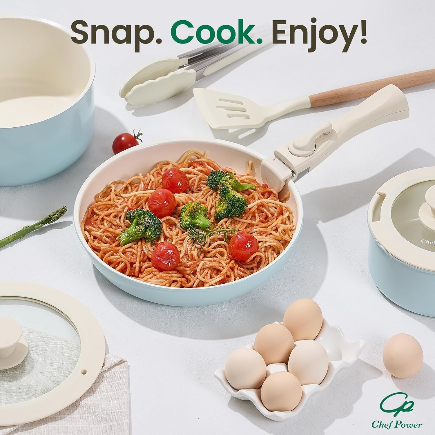 Versatile 19-Piece Ceramic Nonstick Pots and Pans Set with Detachable Handle
