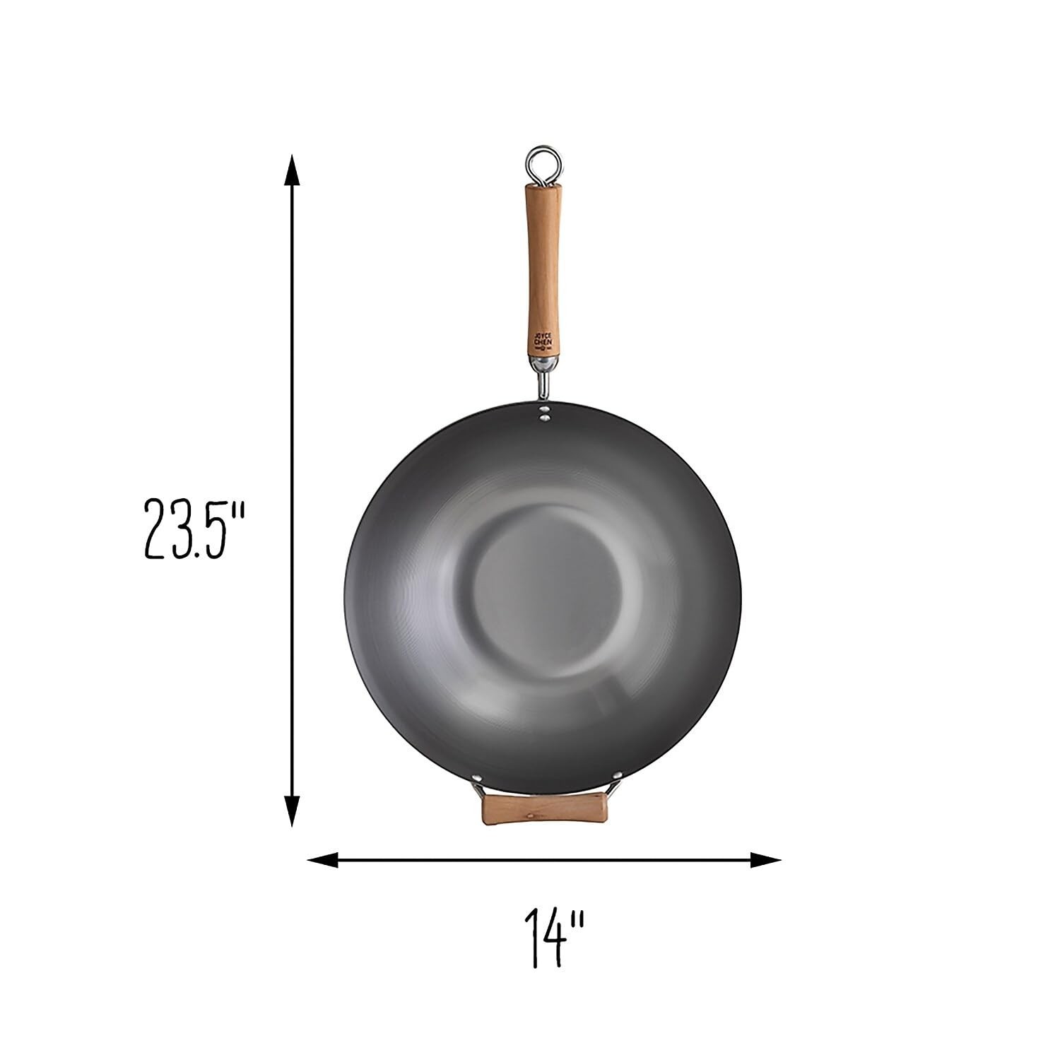 JOYCE CHEN Classic Series 14-Inch Carbon Steel Wok Set with Lid Birch Handles