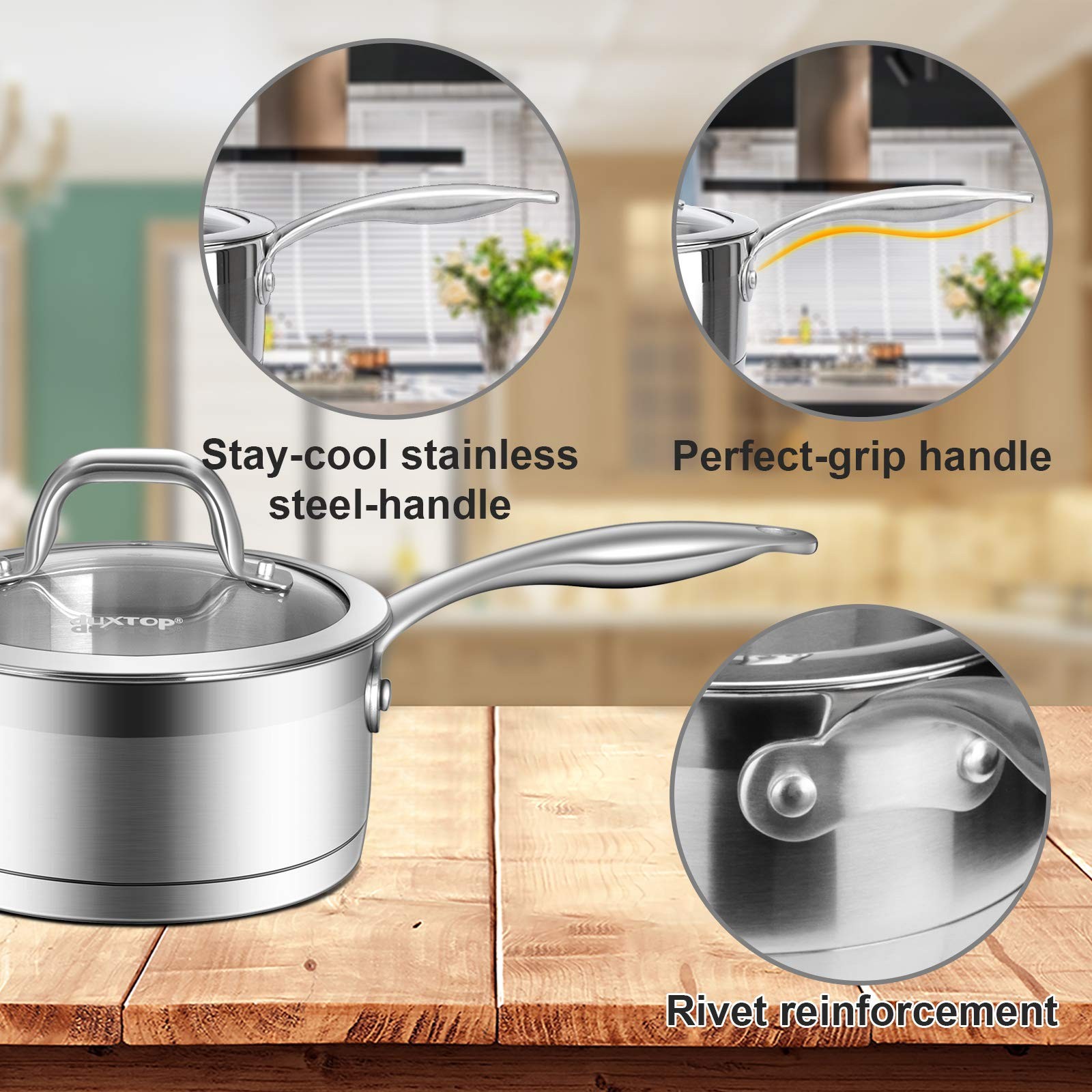 Duxtop Professional Stainless Steel Sauce Pan with Lid, Kitchen Cookware,