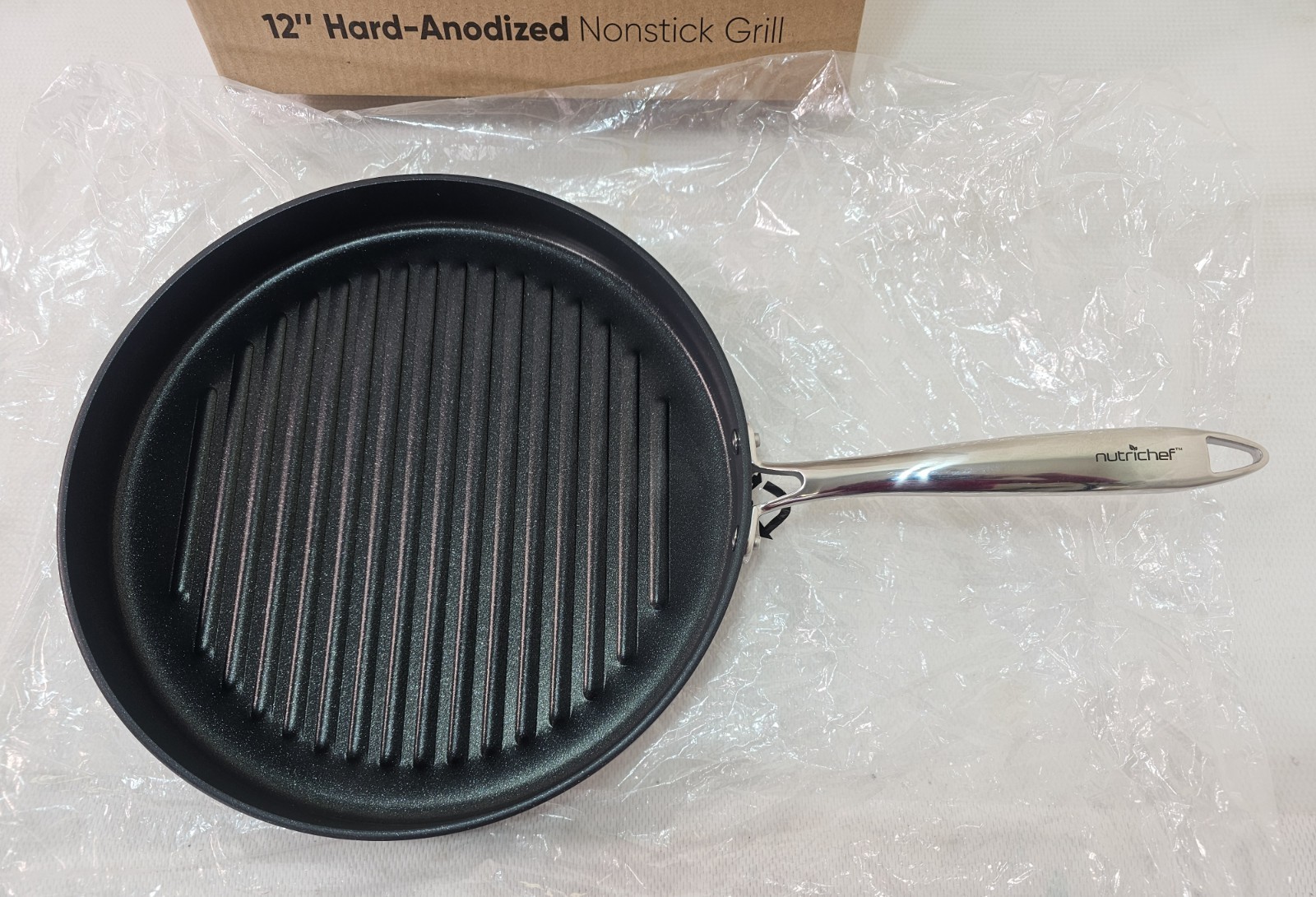 NutriChef 12in Hard-Anodized Nonstick Grill Pan Dishwasher Safe PFOA Free – NEW