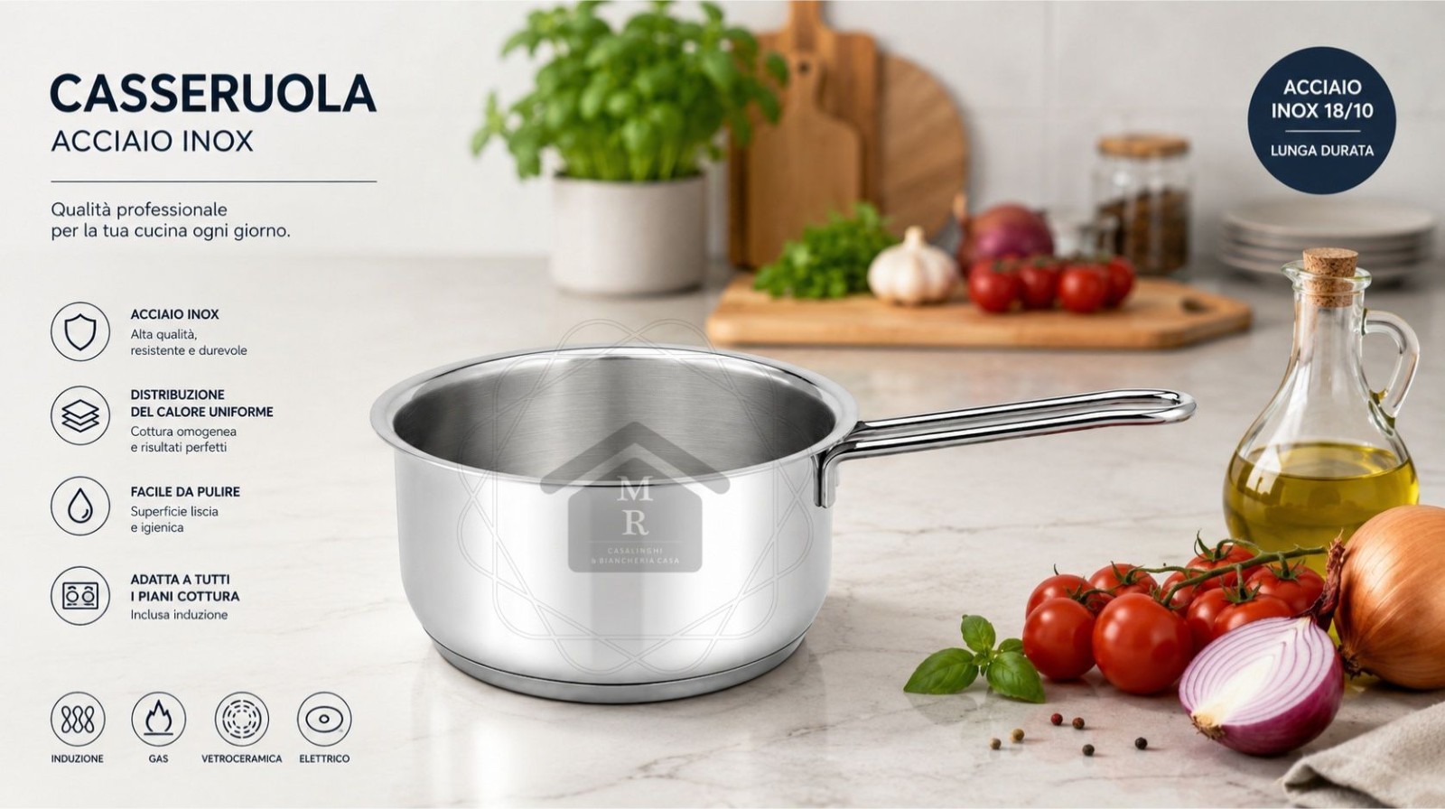 18/10 Stainless Steel Casserole Inoxtherm – Induction Bottom – Workshops Prandelli