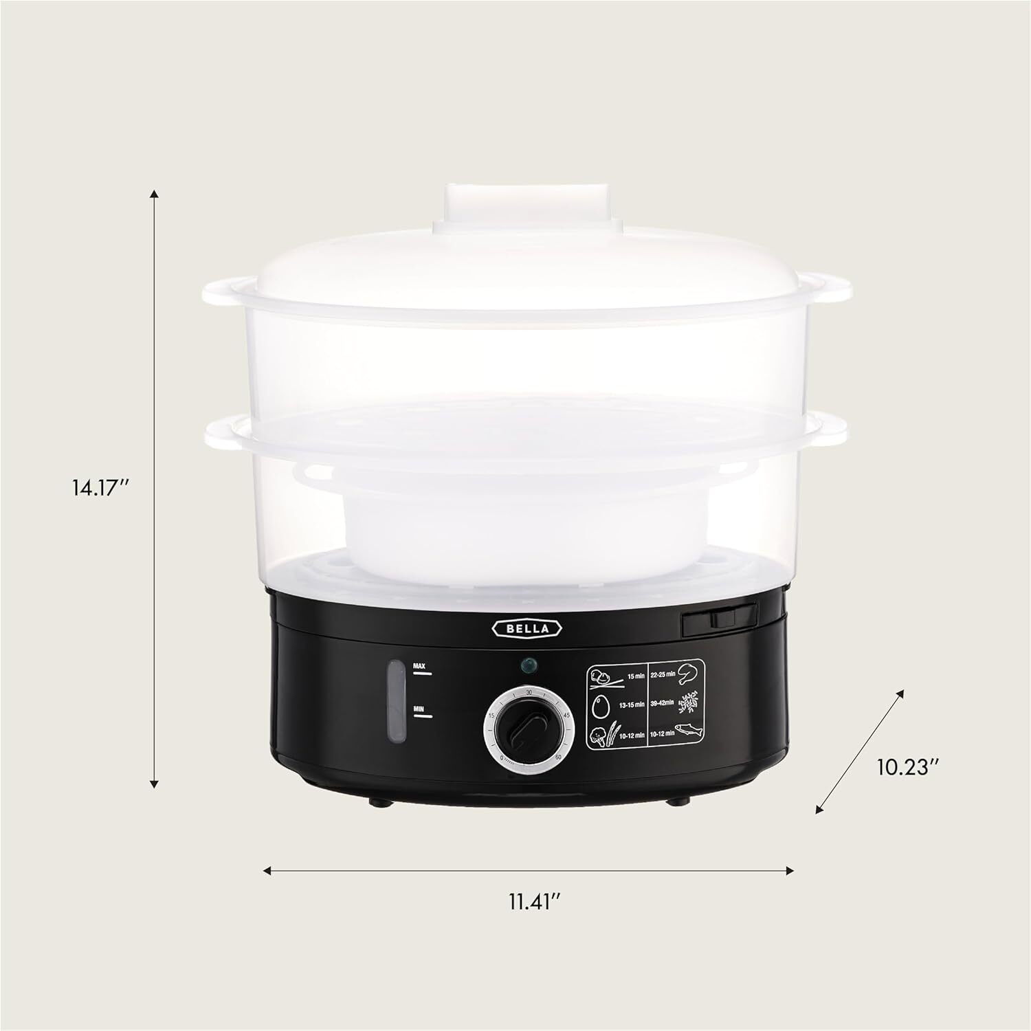 BELLA 7.4 QT 2-Tier Electric Food Steamer Vegetable Cooker Warmer for Cooking