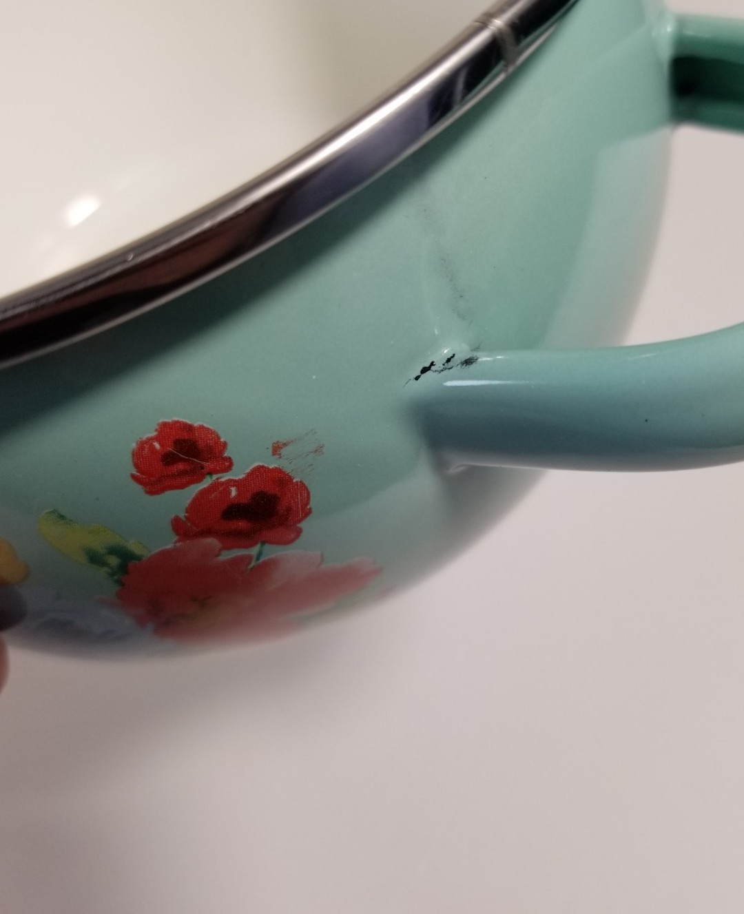 Set Of 2 Pioneer Woman Breezy Blossom Enamel 1 QT Mini Dutch Ovens Aqua & Yellow