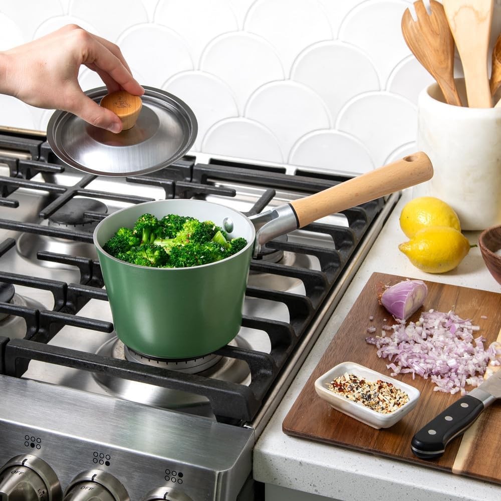 Cardamom Ceramic Nonstick 1.5 Quart Saucepan with Lid