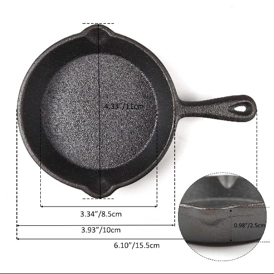 Black PreSeasoned Cast Iron Mini Skillet Set Cookware 3.9 Inch Diameter