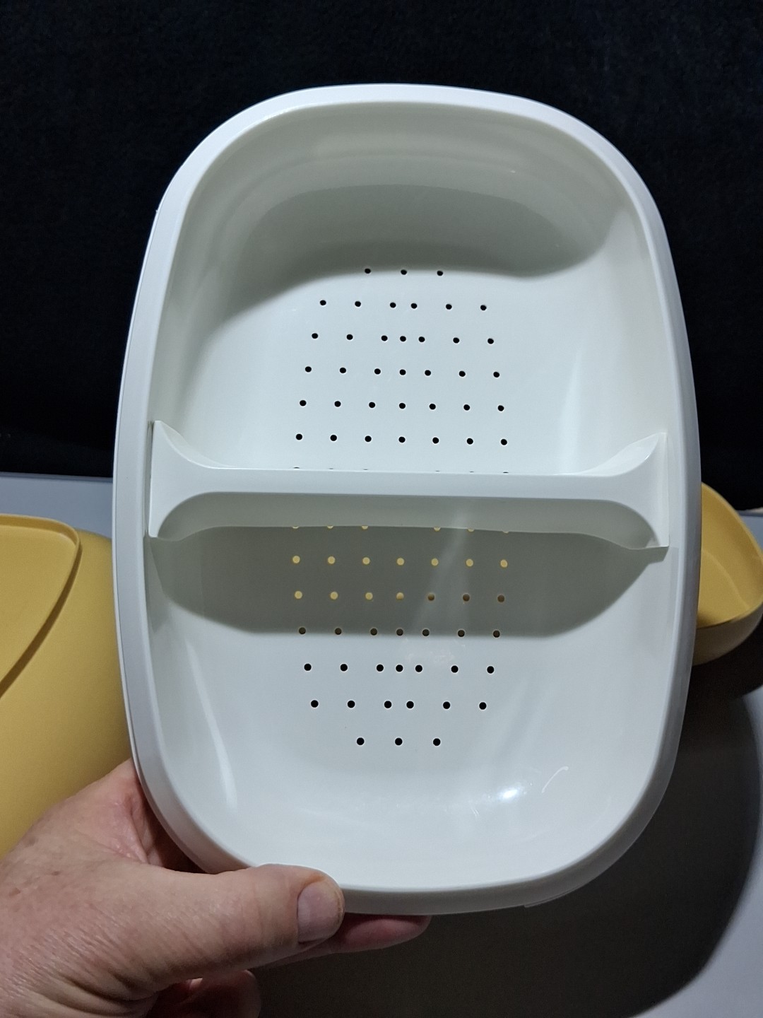 VTG Tupperware 1273-3 Vegetable-Rice Steamer 4 Piece Set Harvest Gold W/divider.