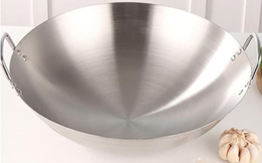 Mexican Style Stainless Steel Wok With Metal Handles Cooking Pan Round Bottom…