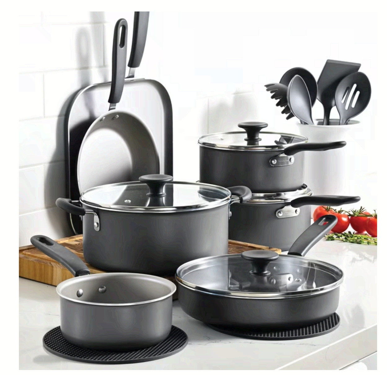 Tramontina 18-Piece Nonstick Cookware Set Asphalt Pots Pans Primaware