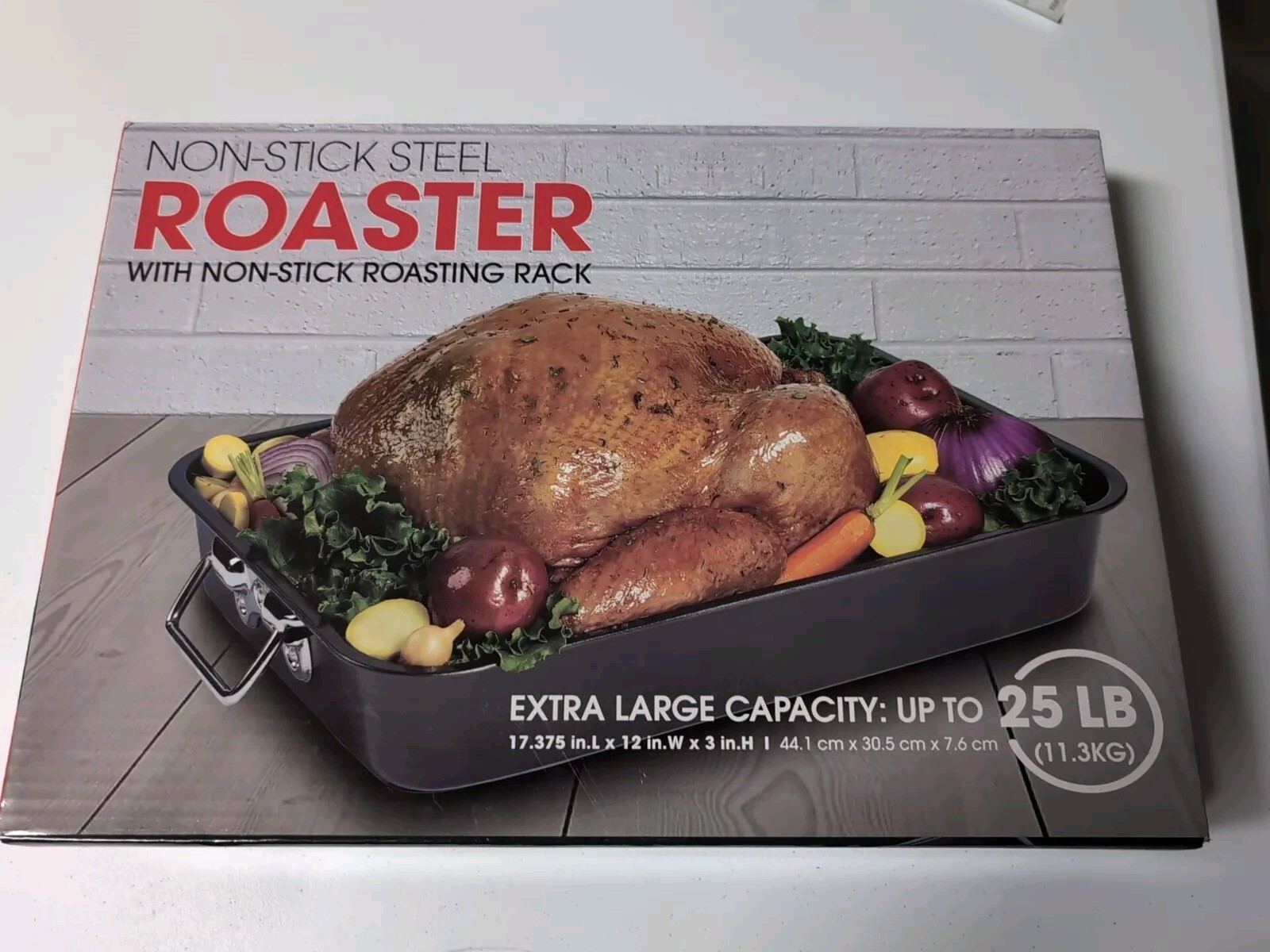 Non Stick Steel Roaster Pan with Rack 17.375″ X 12″ X 3″ NEW