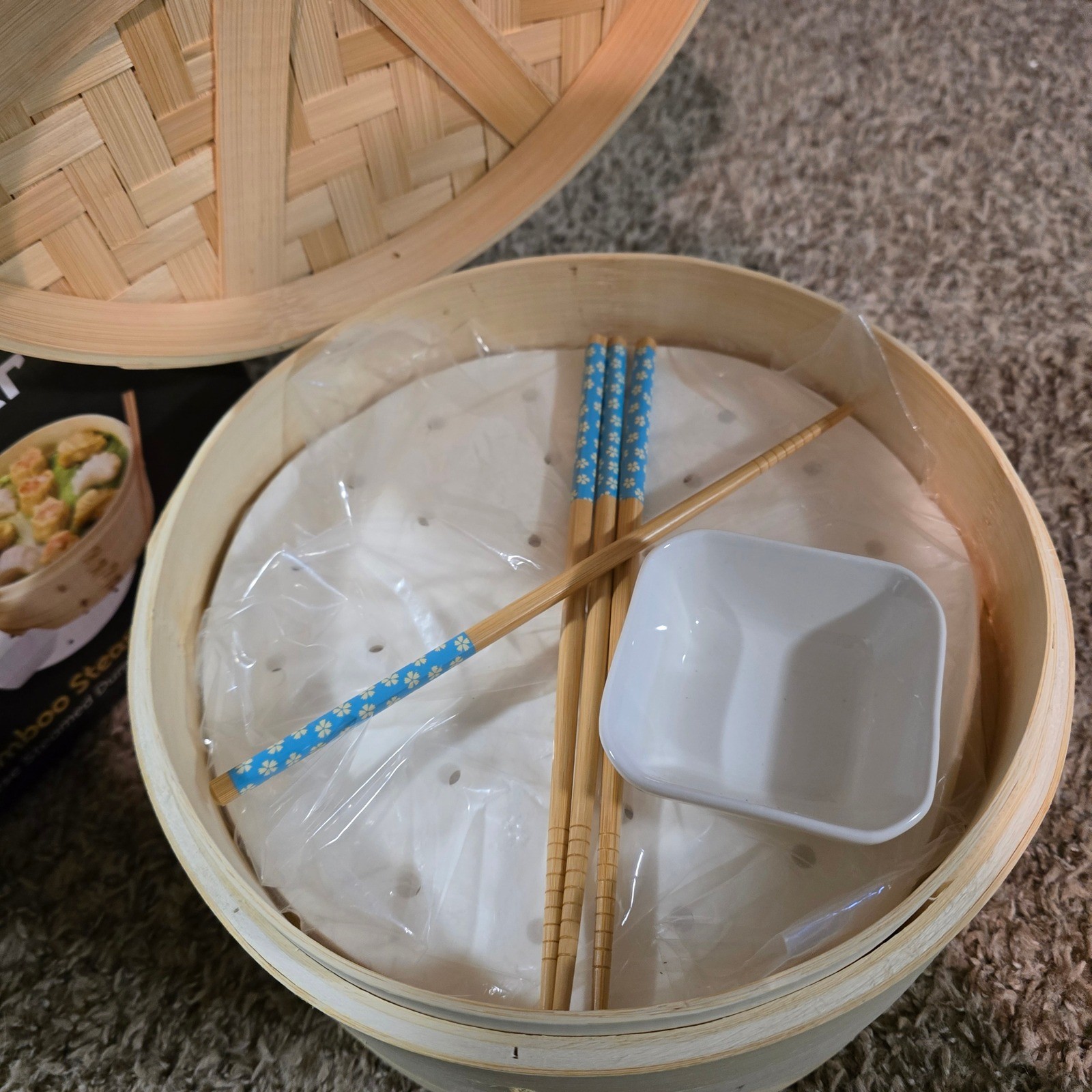 KelRober 10 Inch Bamboo Steamer Set 2 Tier Chinese Dumpling Dim Sum Basket New