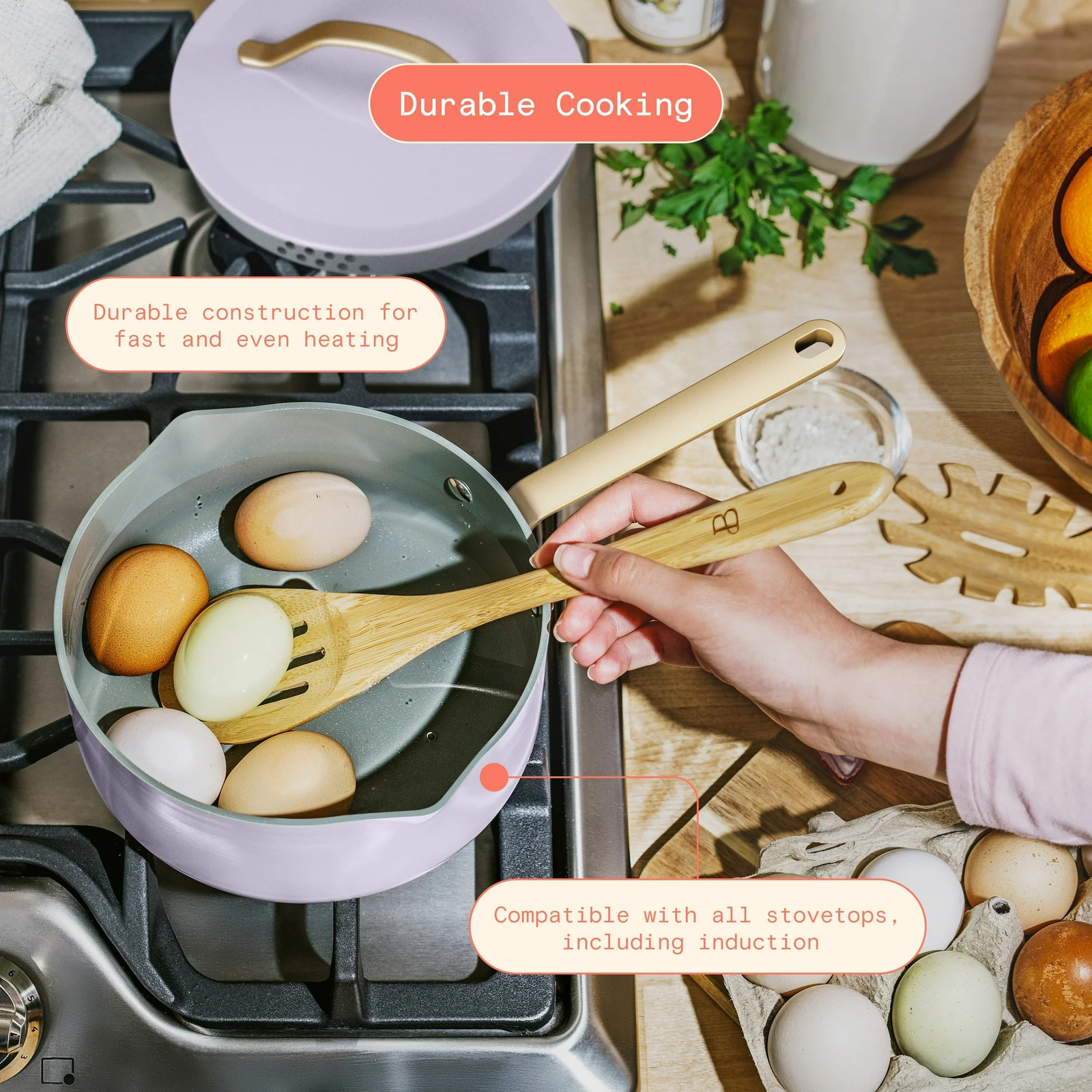 Made By Gather Ceramic Nonstick Cookware Set, 12-Piece, Lavender, Oven Safe to