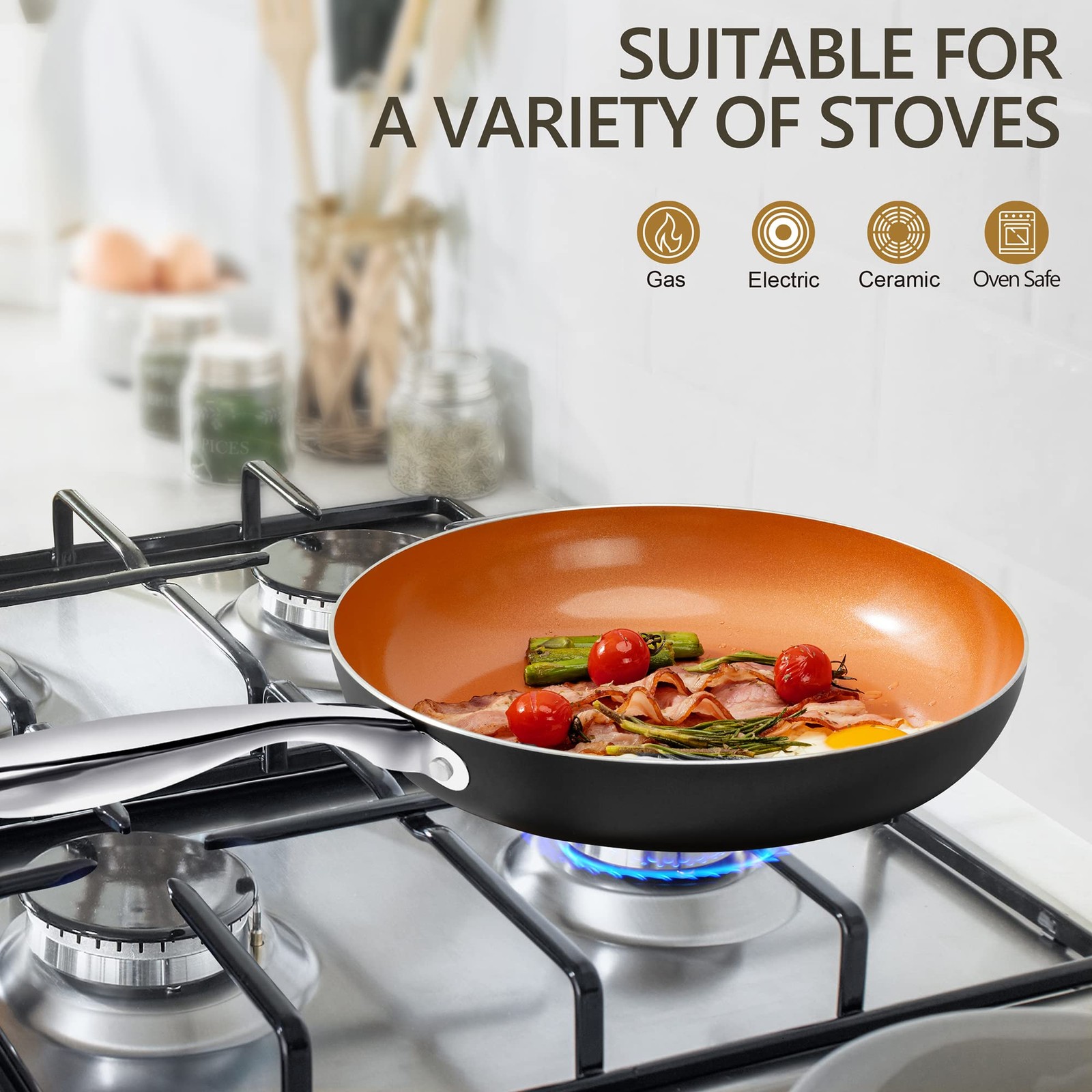 8 Inch Nonstick Frying Pan with Lid Ceramic Titanium Coating Copper Small Pan