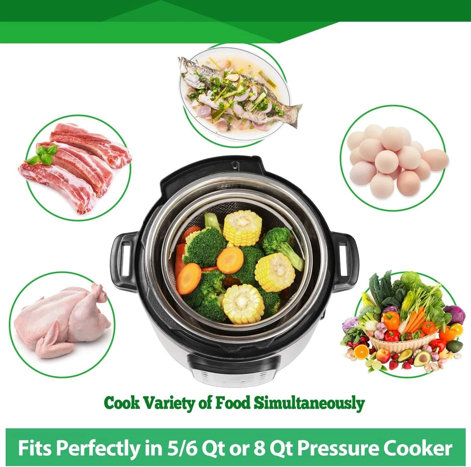 Steamer Basket for Instant Pot Accessories 6 qt or 8 quart – 2 Tier Stackable
