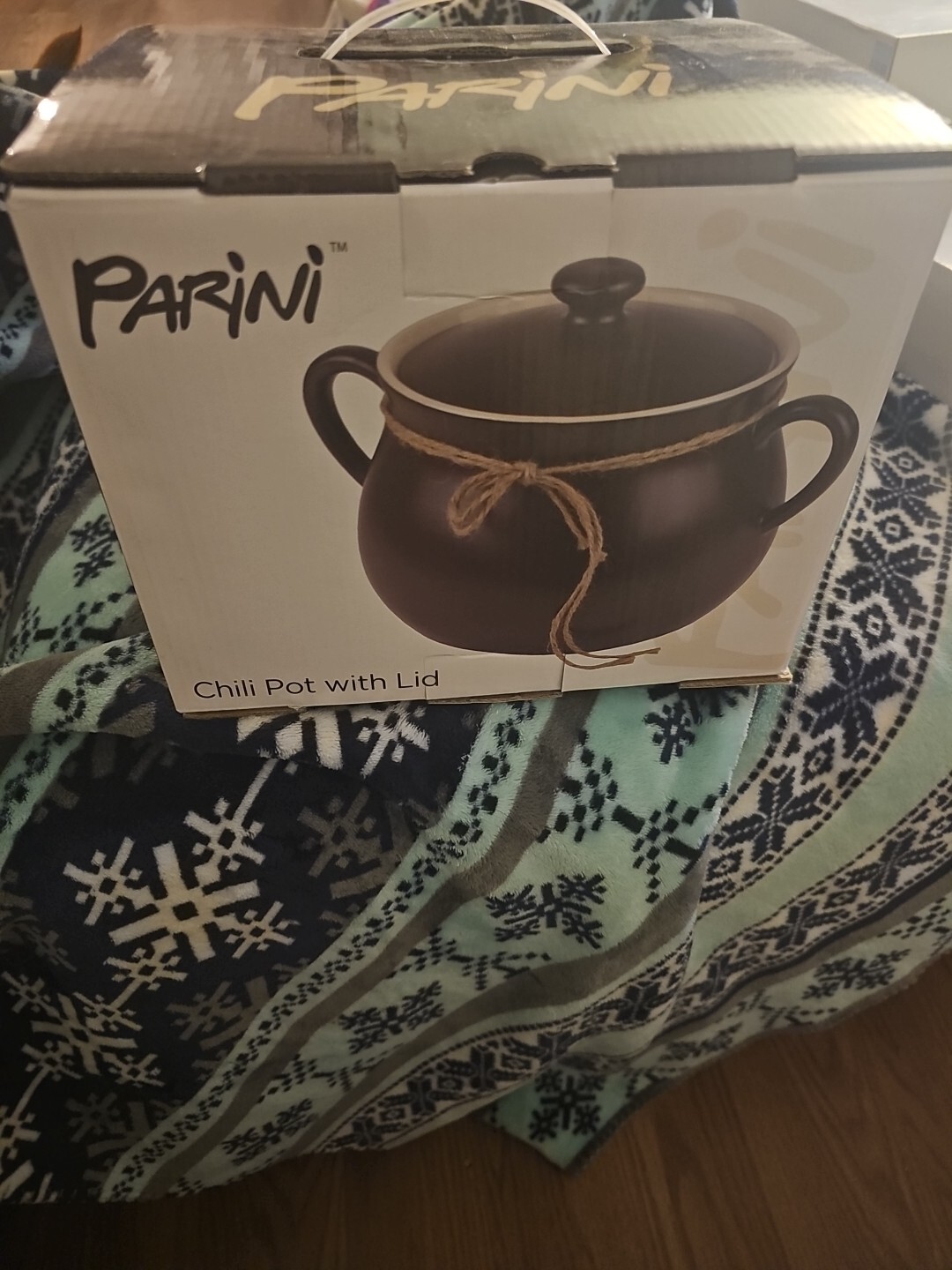 Parini Chili Pot With Lid Brown Ceramic 5 Quart Microwave Safe New in Box
