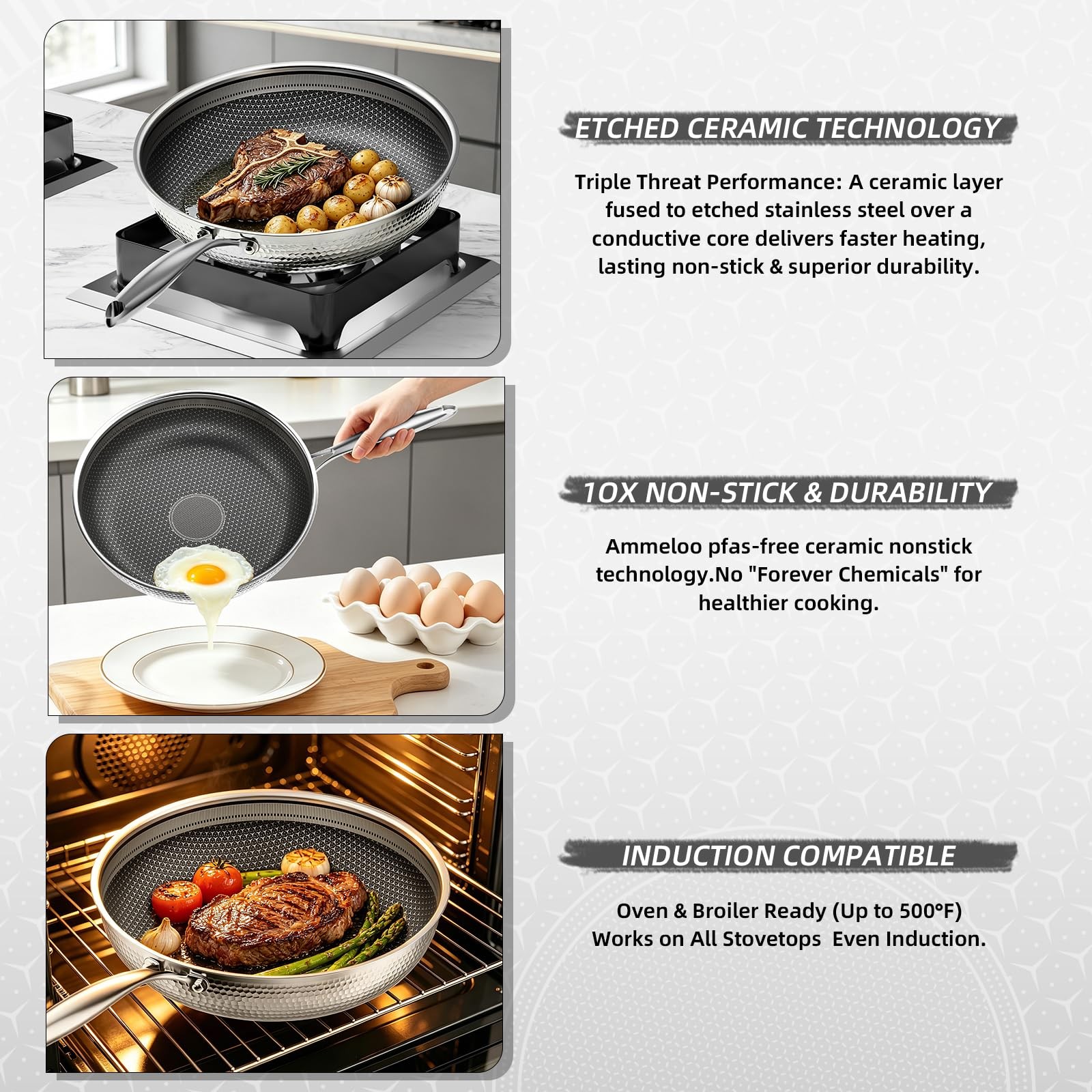 RisenutX Stainless Steel Nonstick Pots and Pans Set (7 Pcs), PFOA Free, Induc…