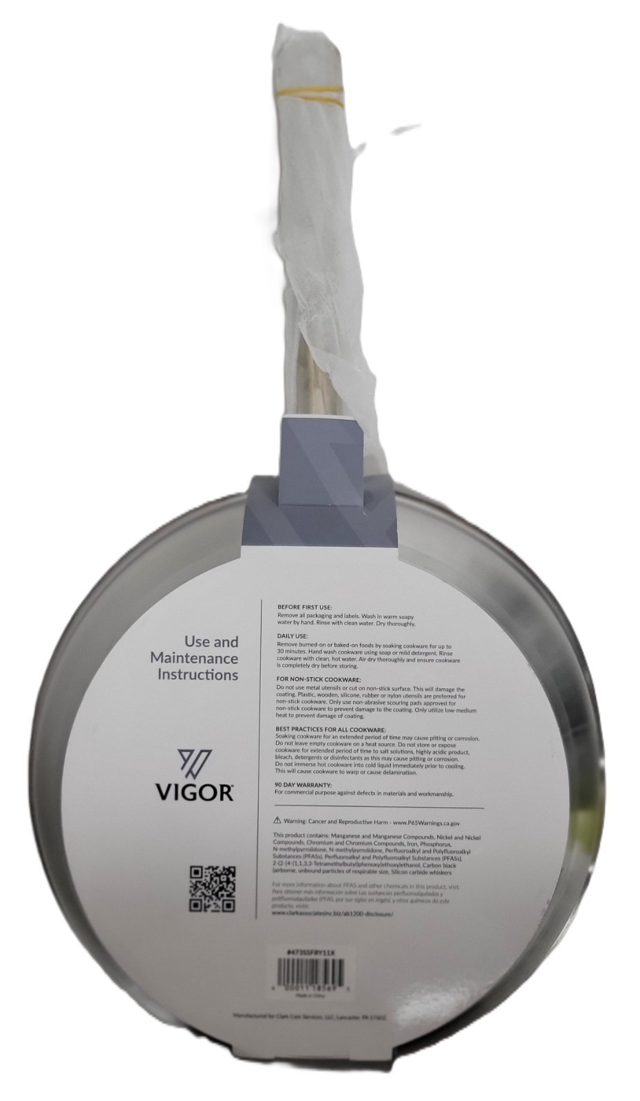 Vigor SS1 Series 11″ Stainless Steel Non-Stick Fry Pan with Aluminum-Clad Bottom