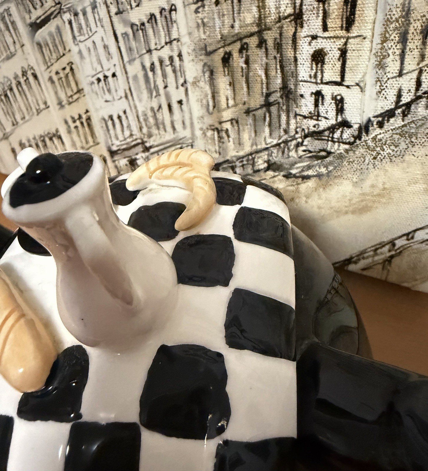 Vintage Black Teapot Checkerboard Estia Gourmet 32 oz. New Without Box.