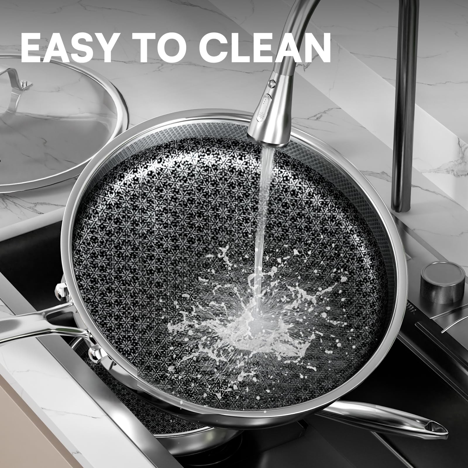 KURRUNGIE Non Stick Frying Pans with lid, 12 inch Hybrid 12-inch, Silver