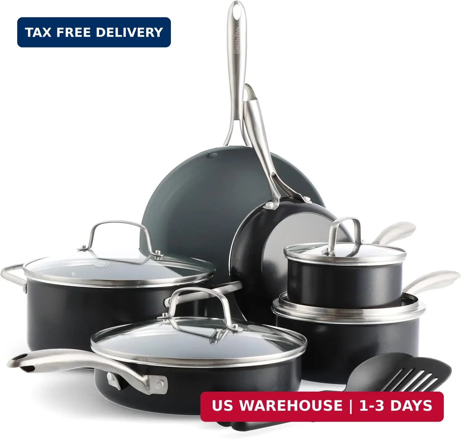 GreenPan 12 Piece Nonstick Swift Cookware Set, Ceramic PFAS-Free Pots & Pans wit