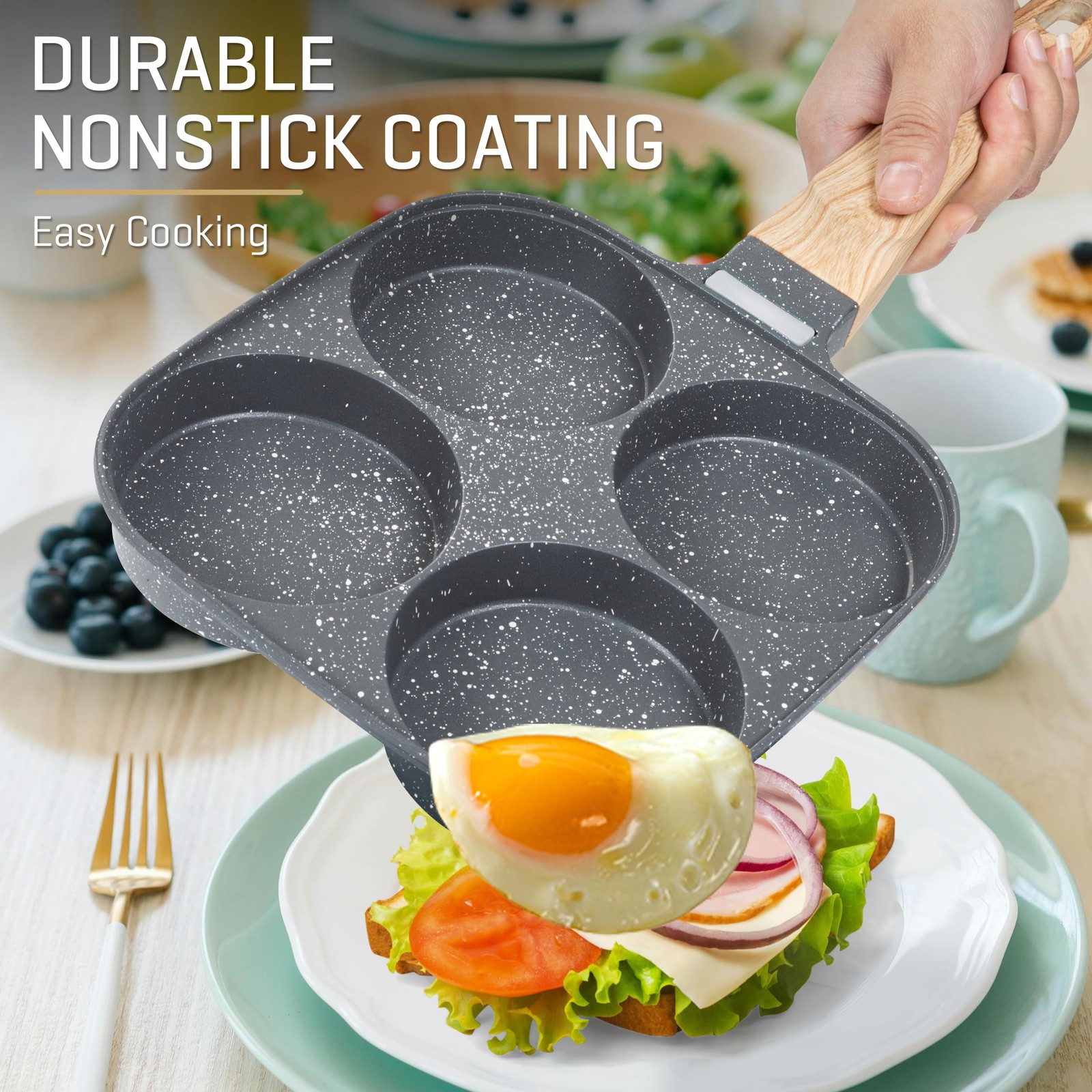 Egg Pan, 4-Cup Egg Frying Pan with Lid, Nonstick Aluminium Alloy Egg Cooker f…