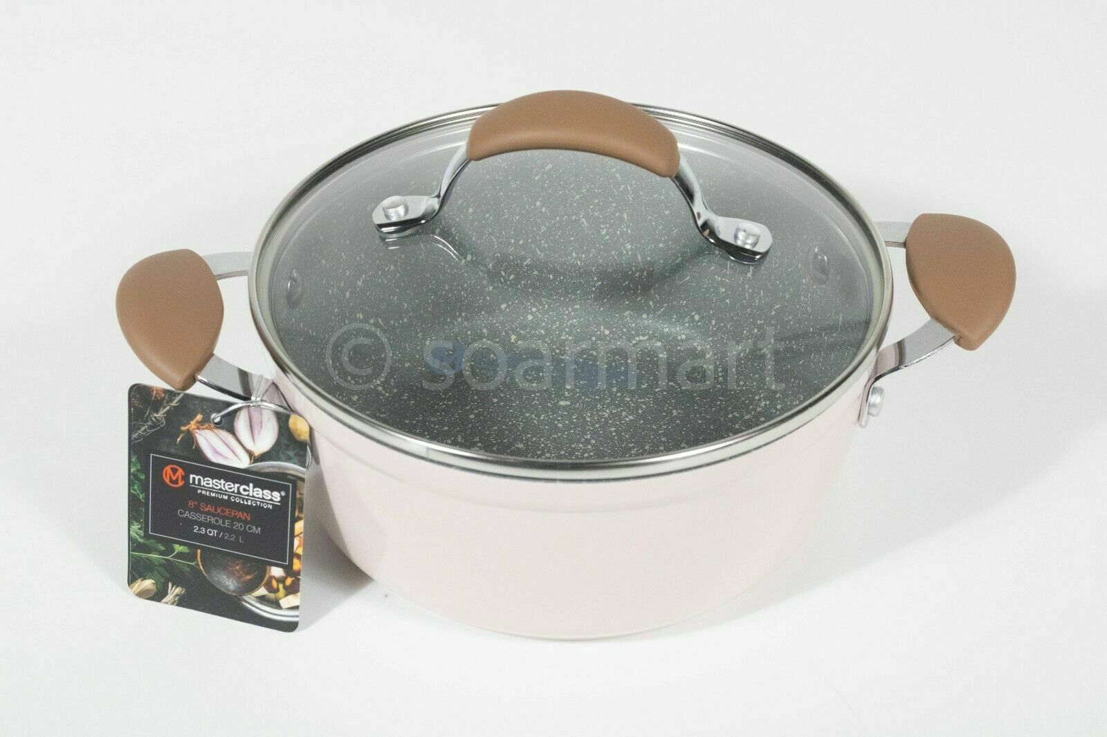 Masterclass 2.3-qt 8″ SaucepanPremium Non-stick Silicone Handle Pink & Gray
