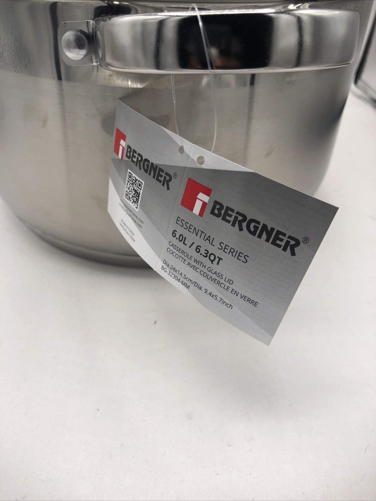 New Bergner Stainless Steel cookware Stock pot Casserole W/ Glass Lid 6.3-qt