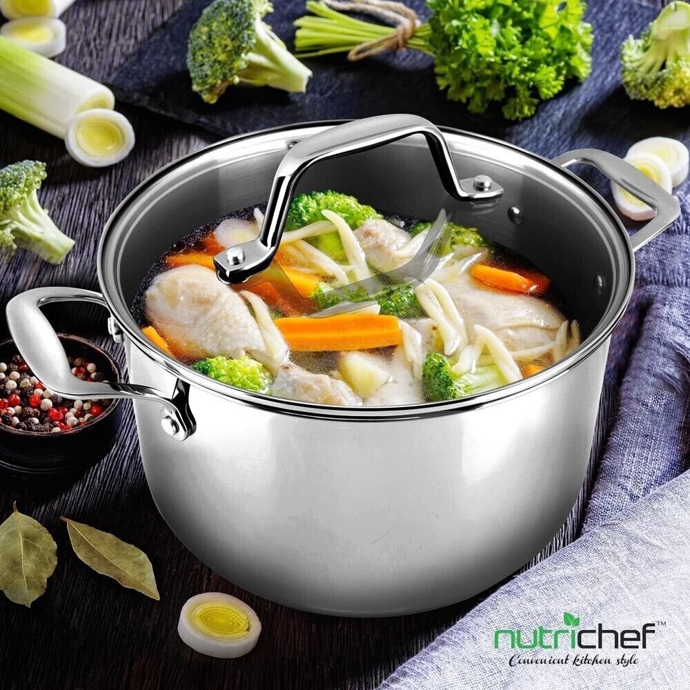 NutriChef Stainless Steel Cookware Soup Pot- 3 Quart, Heavy Duty Induction Pot